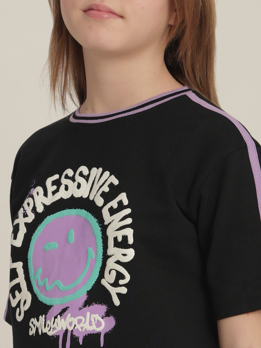 Girls Smiley World Print T-shirt