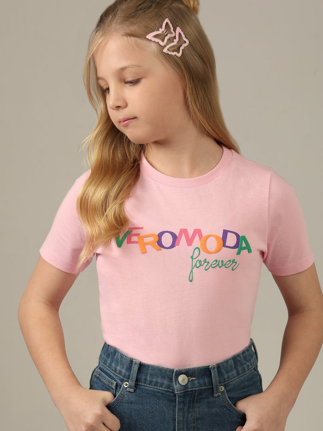 GIRLS Pink Printed Cotton T-shirt - 4 Y