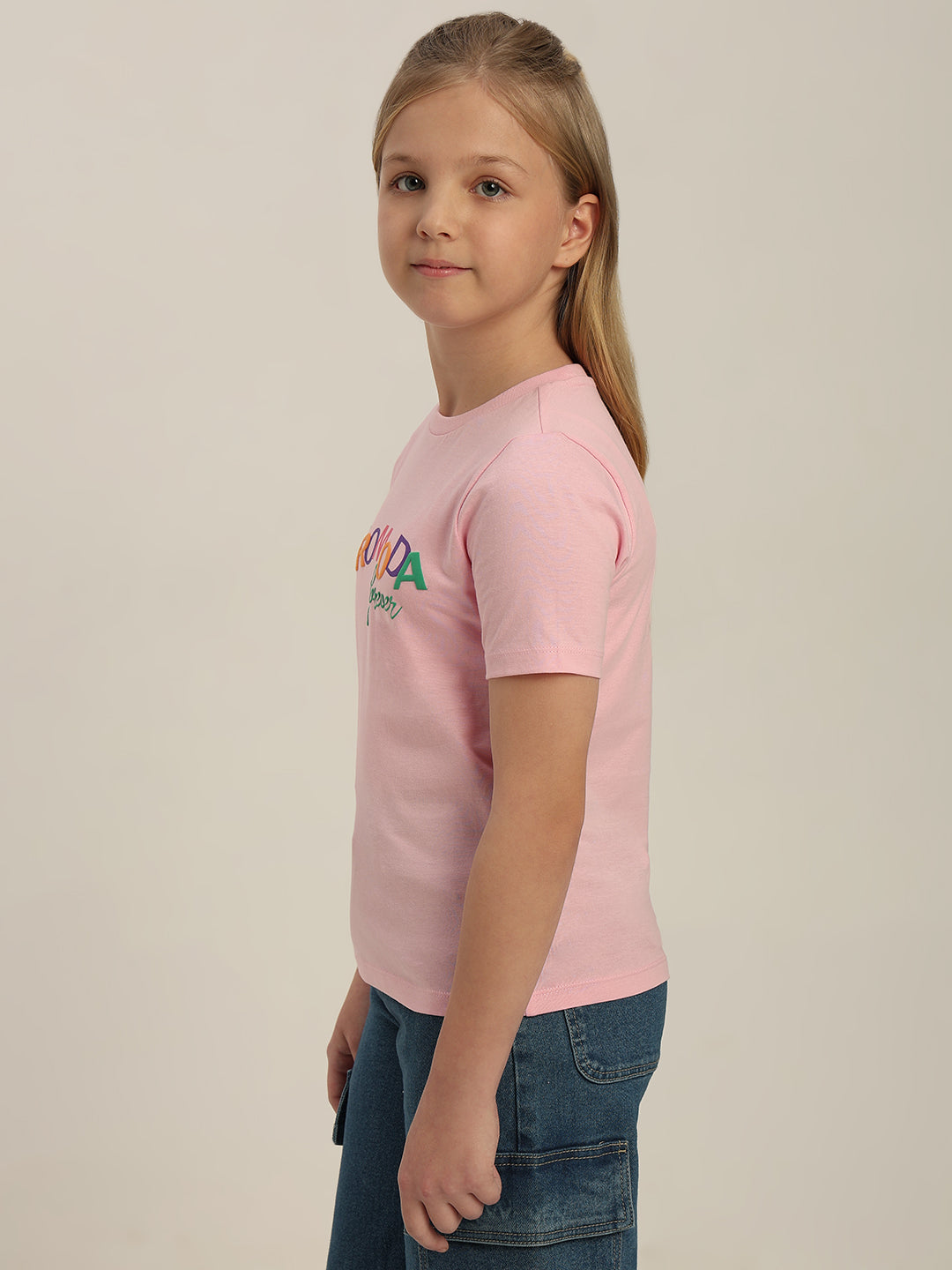 GIRLS Pink Printed Cotton T-shirt