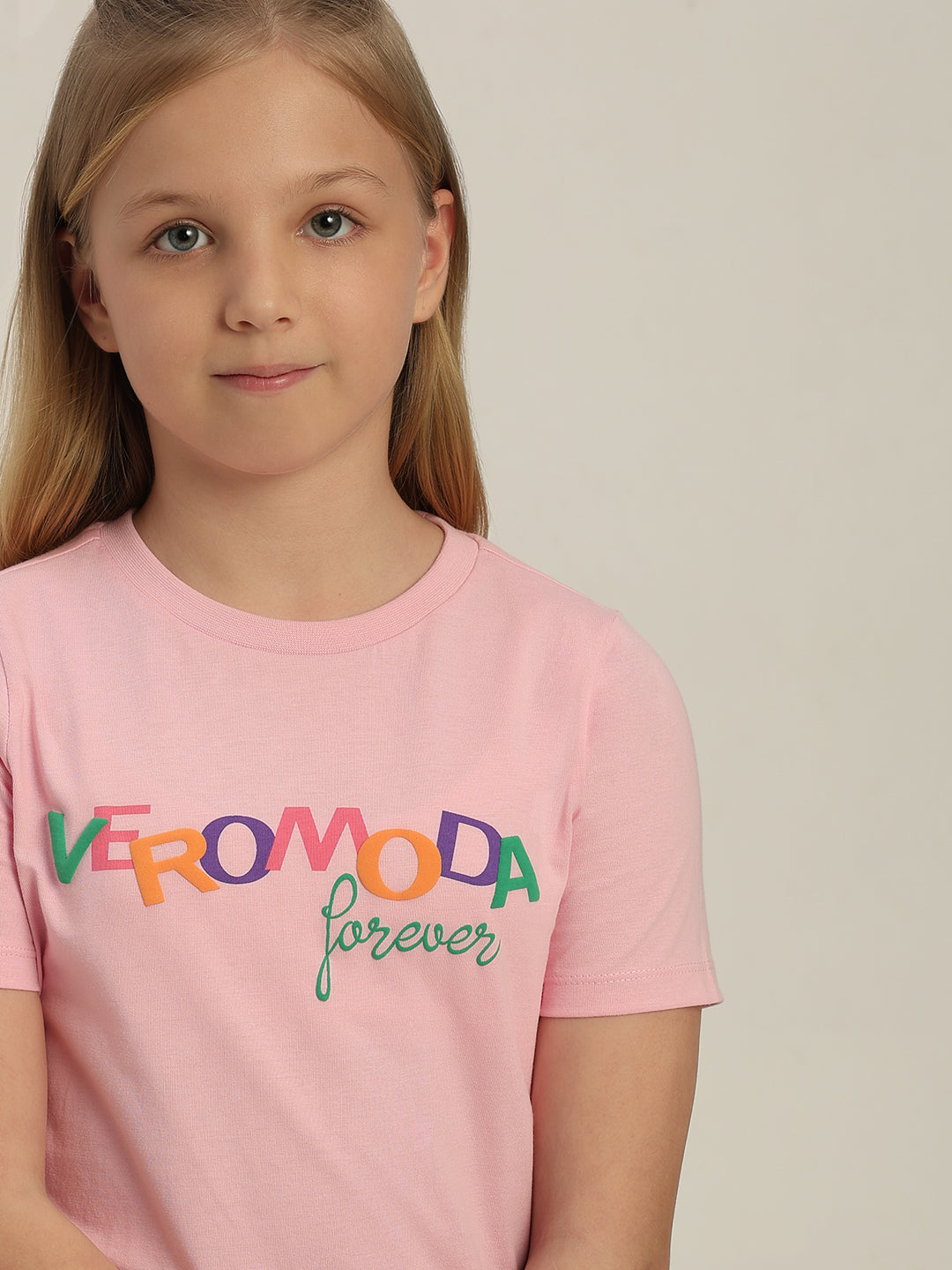 GIRLS Pink Printed Cotton T-shirt