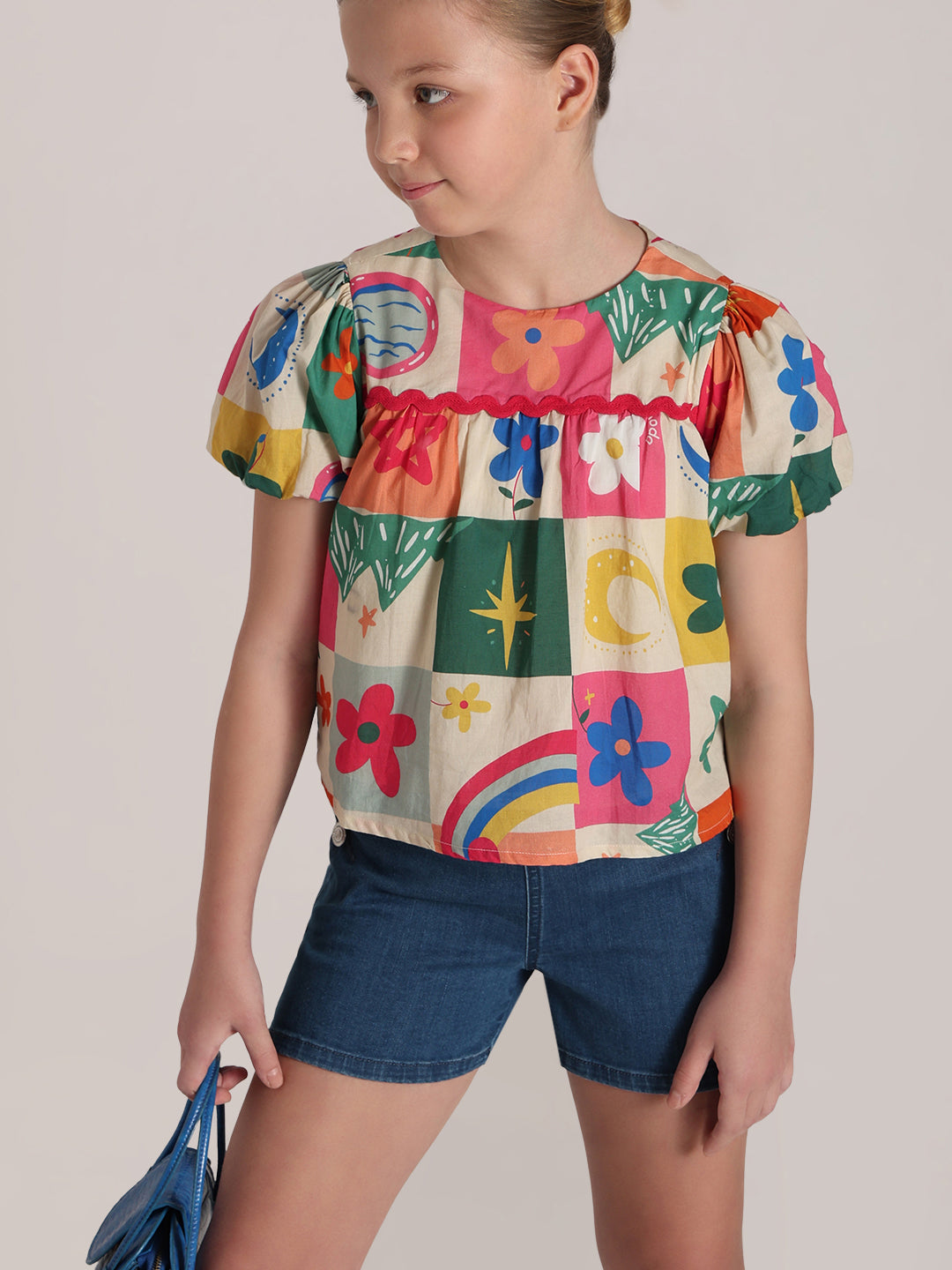 GIRLS Puff Sleeves Printed Top