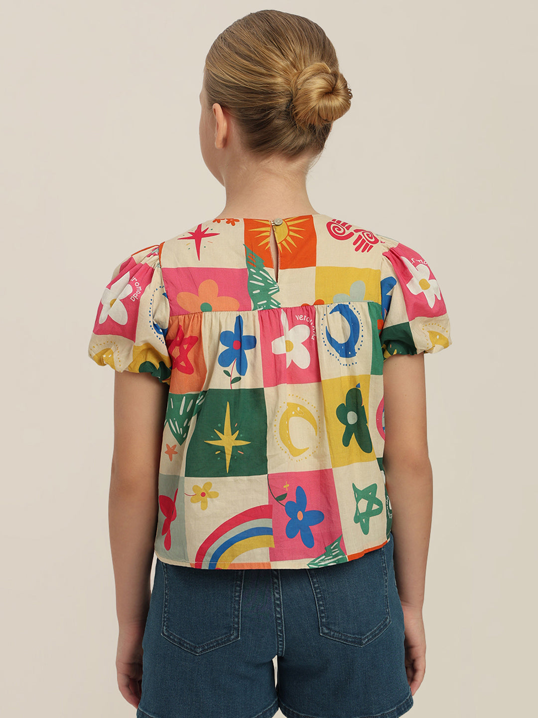 GIRLS Puff Sleeves Printed Top