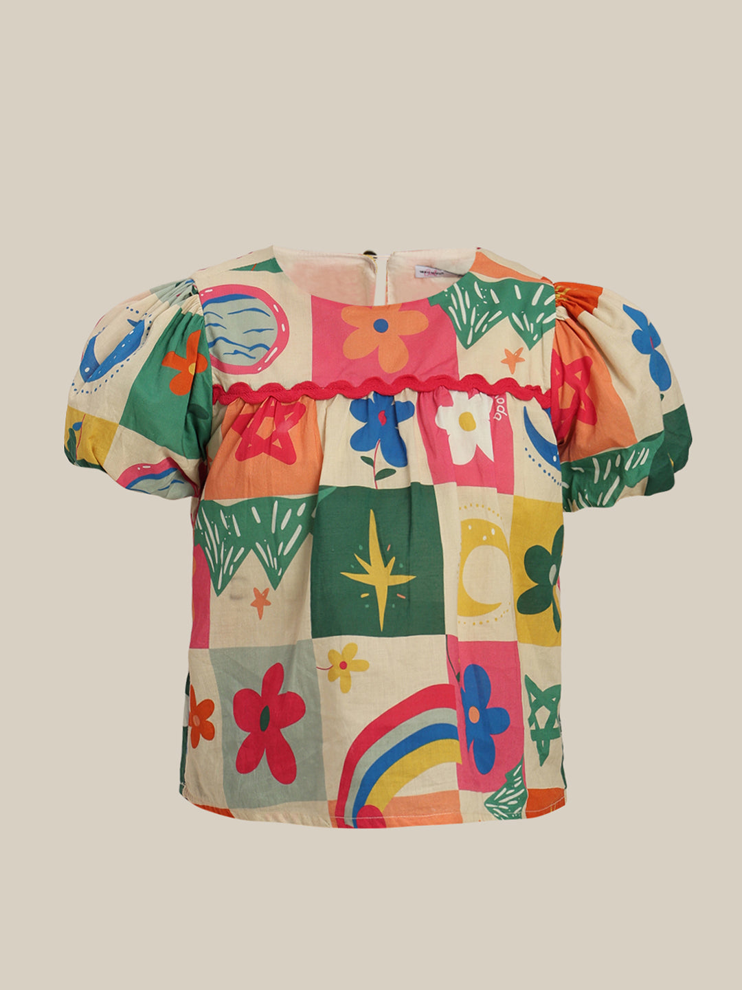 GIRLS Puff Sleeves Printed Top