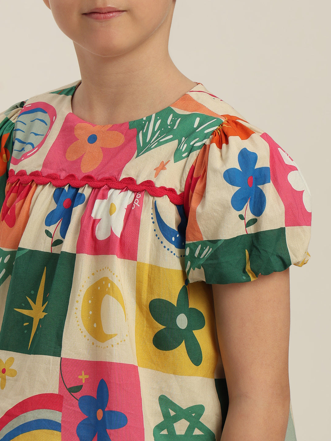 GIRLS Puff Sleeves Printed Top