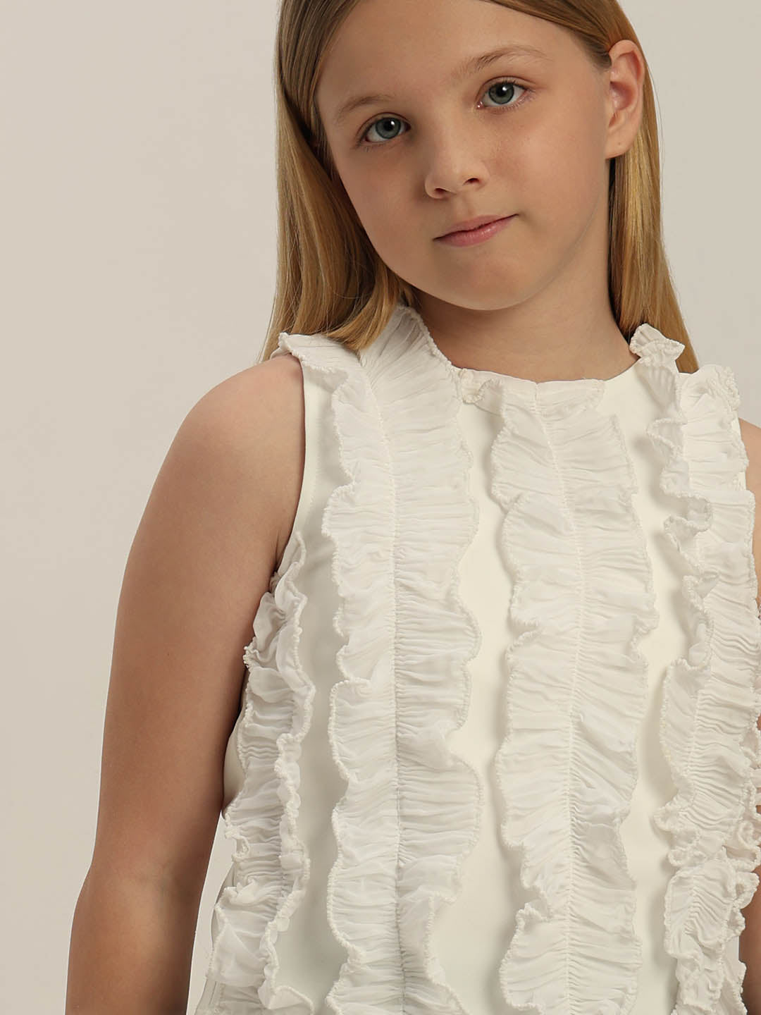GIRLS White Ruffle Sleeveless Top