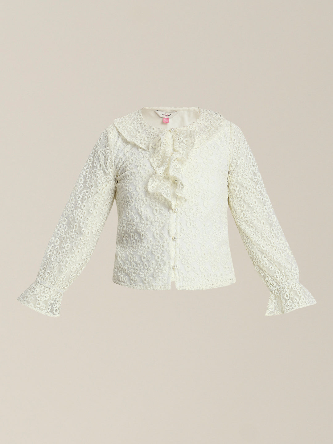 Girls Off-White Lace Ruffle Top