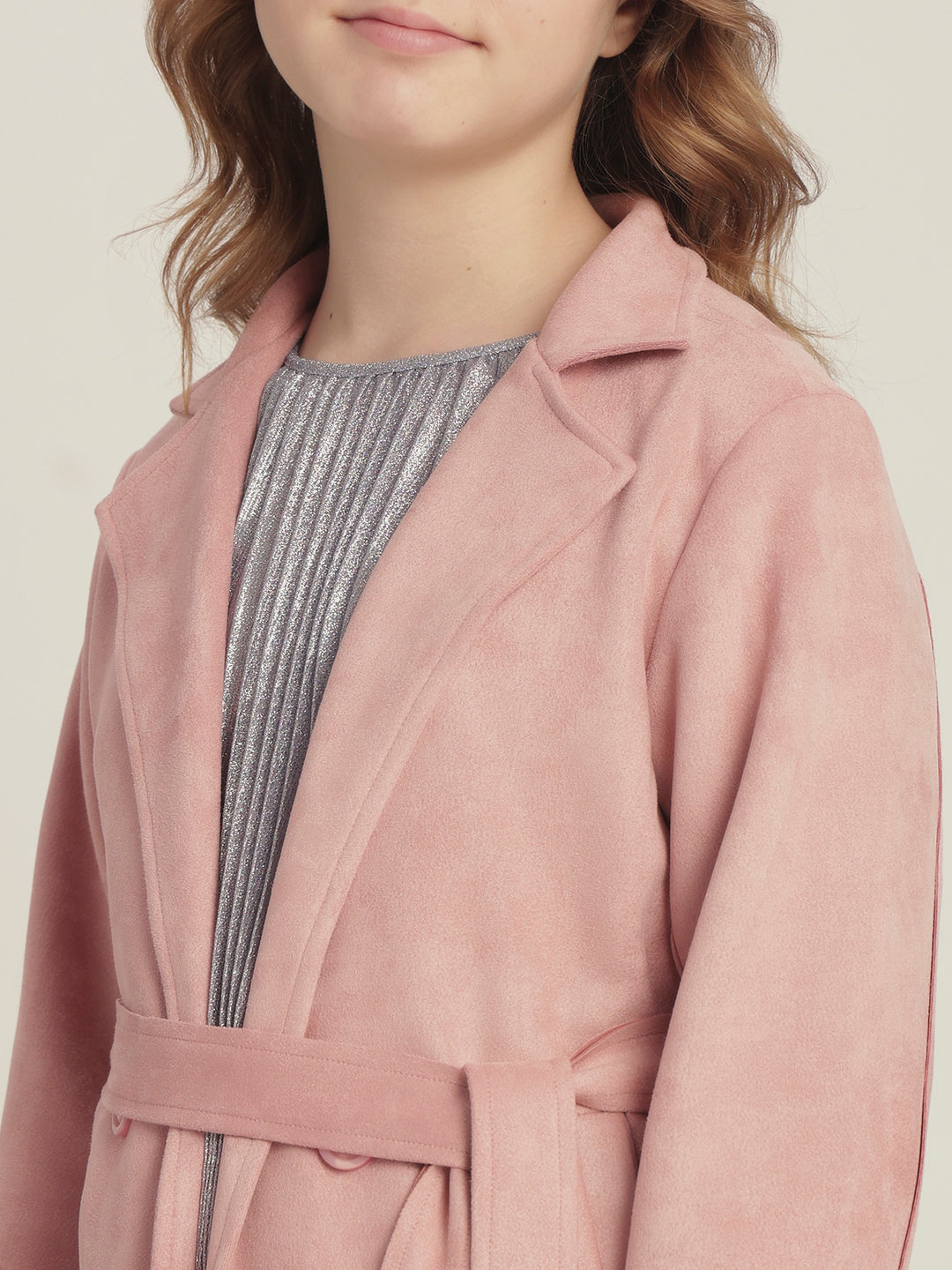 Girls Pink Belted Trench Coat