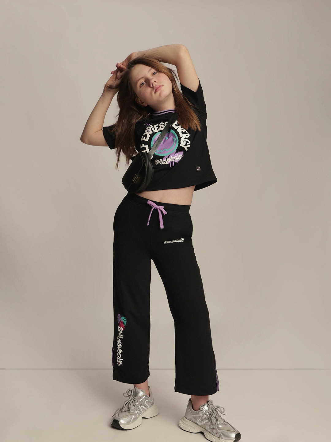 Girls Smiley World Print Joggers