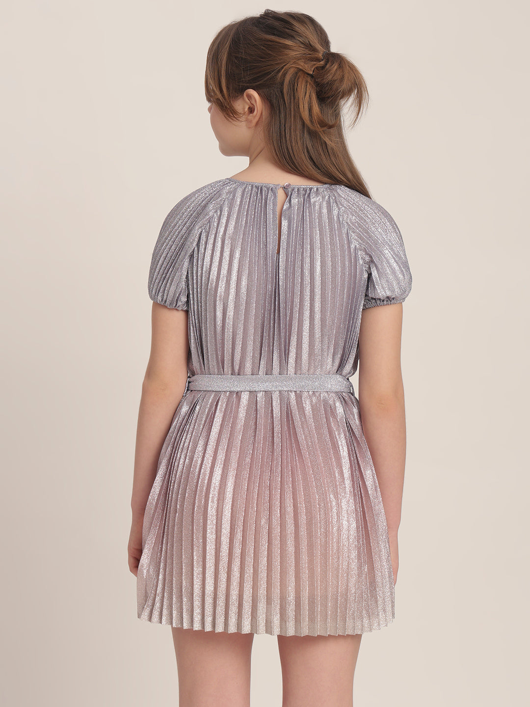 Girls Pleated Metallic Dress
