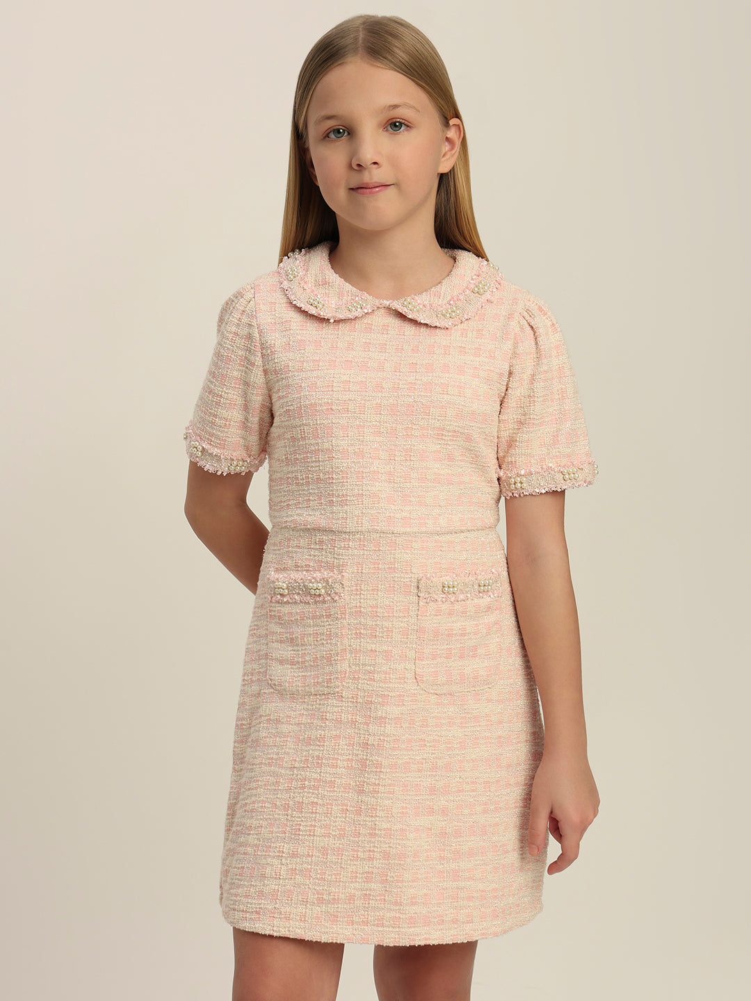 Girls Textured Pearl Embellished Dress