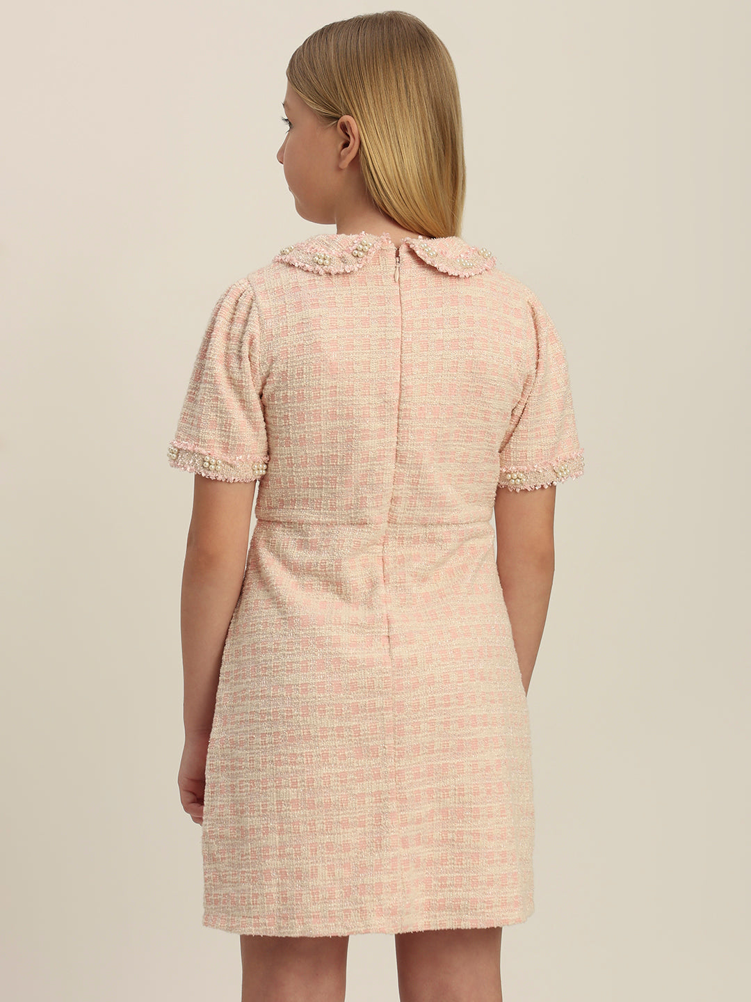 Girls Textured Pearl Embellished Dress