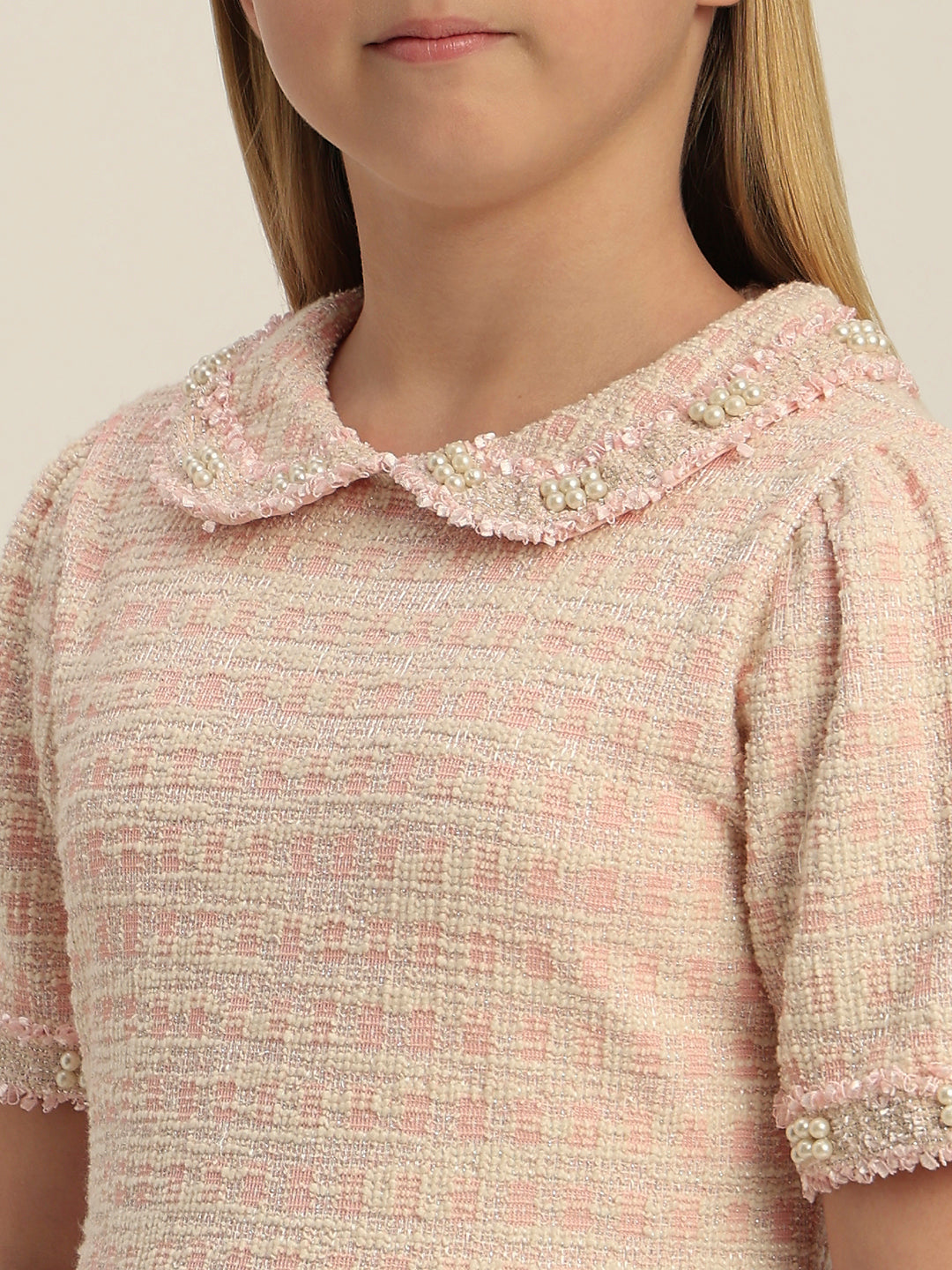 Girls Textured Pearl Embellished Dress
