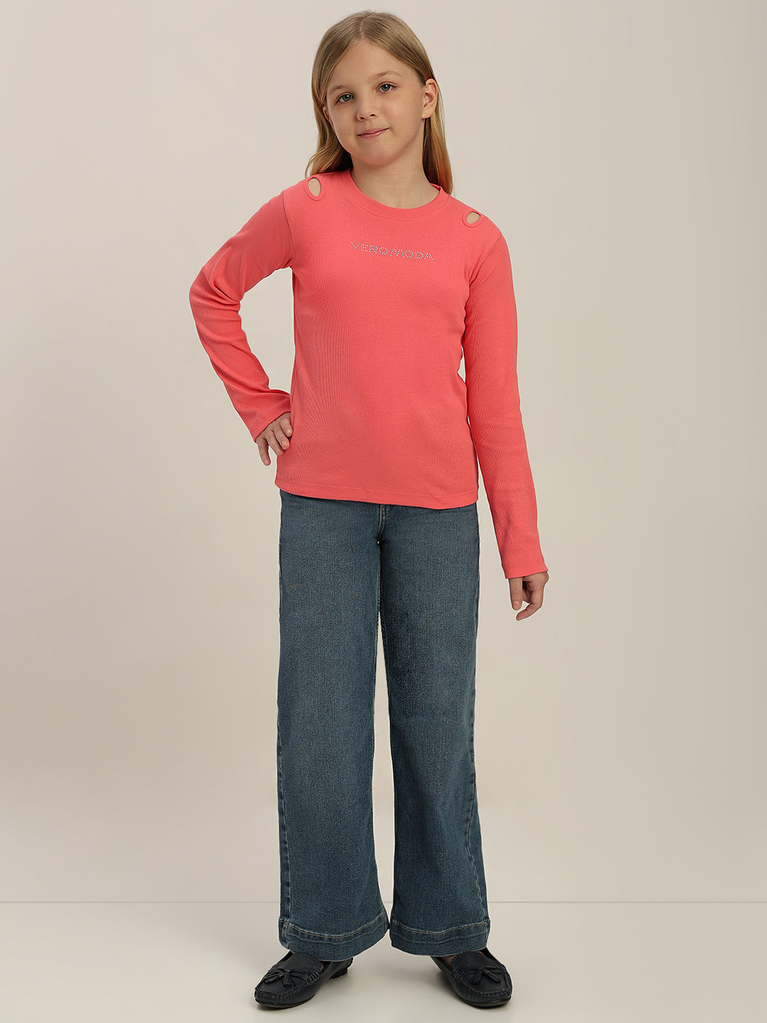 GIRLS Coral Pink Logo Print Top