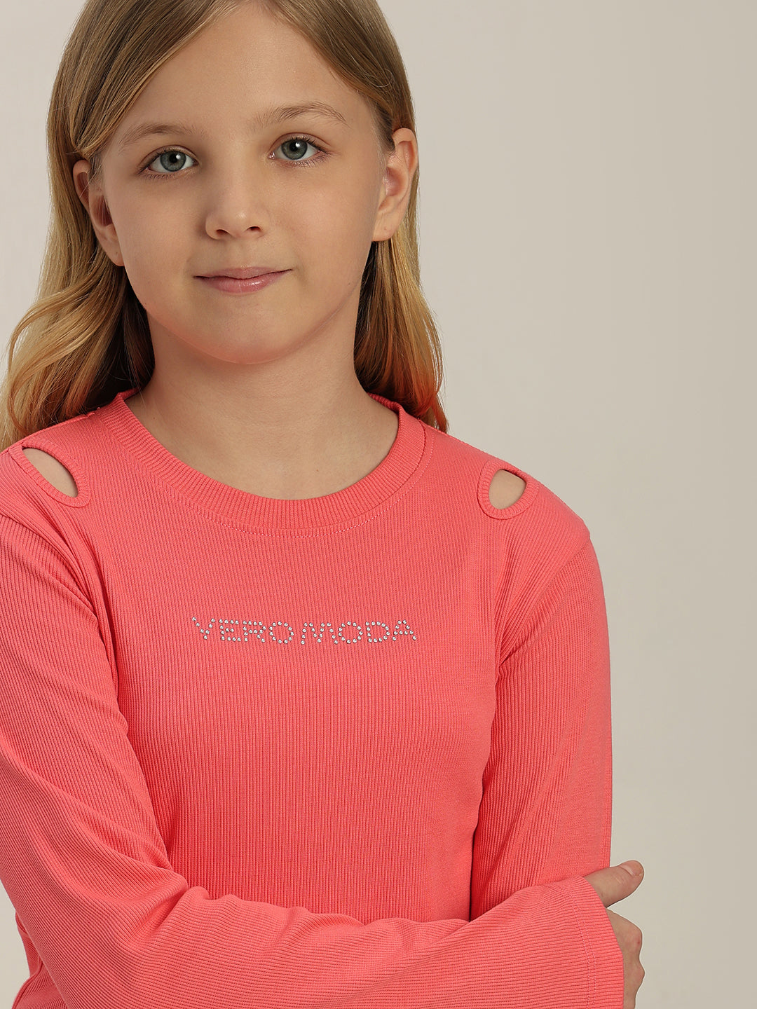 GIRLS Coral Pink Logo Print Top