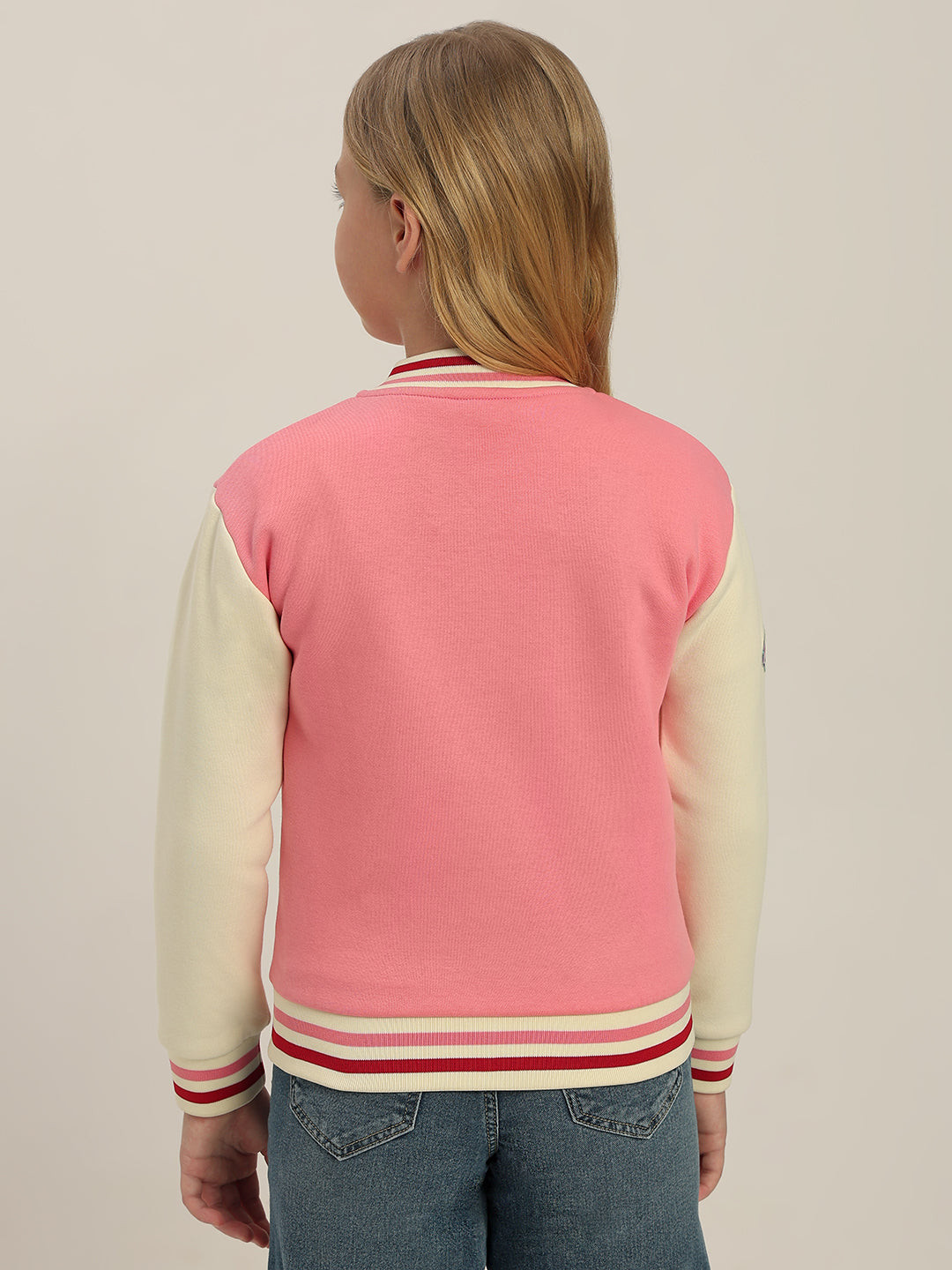 GIRLS Pink Printed Varsity Jacket