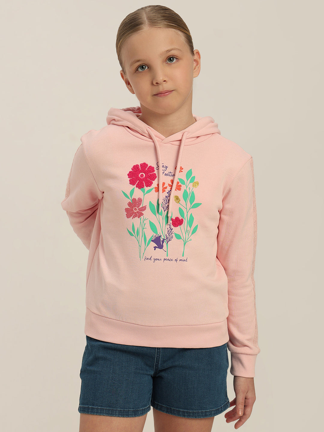GIRLS Blush Pink Floral Hoodie