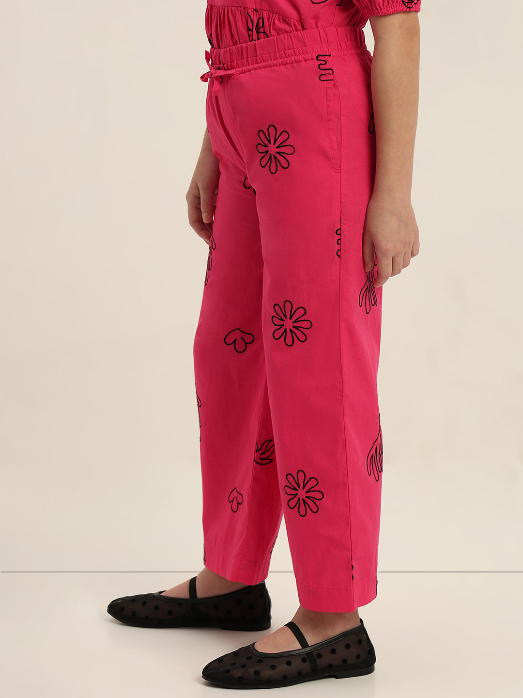 GIRLS Pink Printed Relaxed Fit Pants
