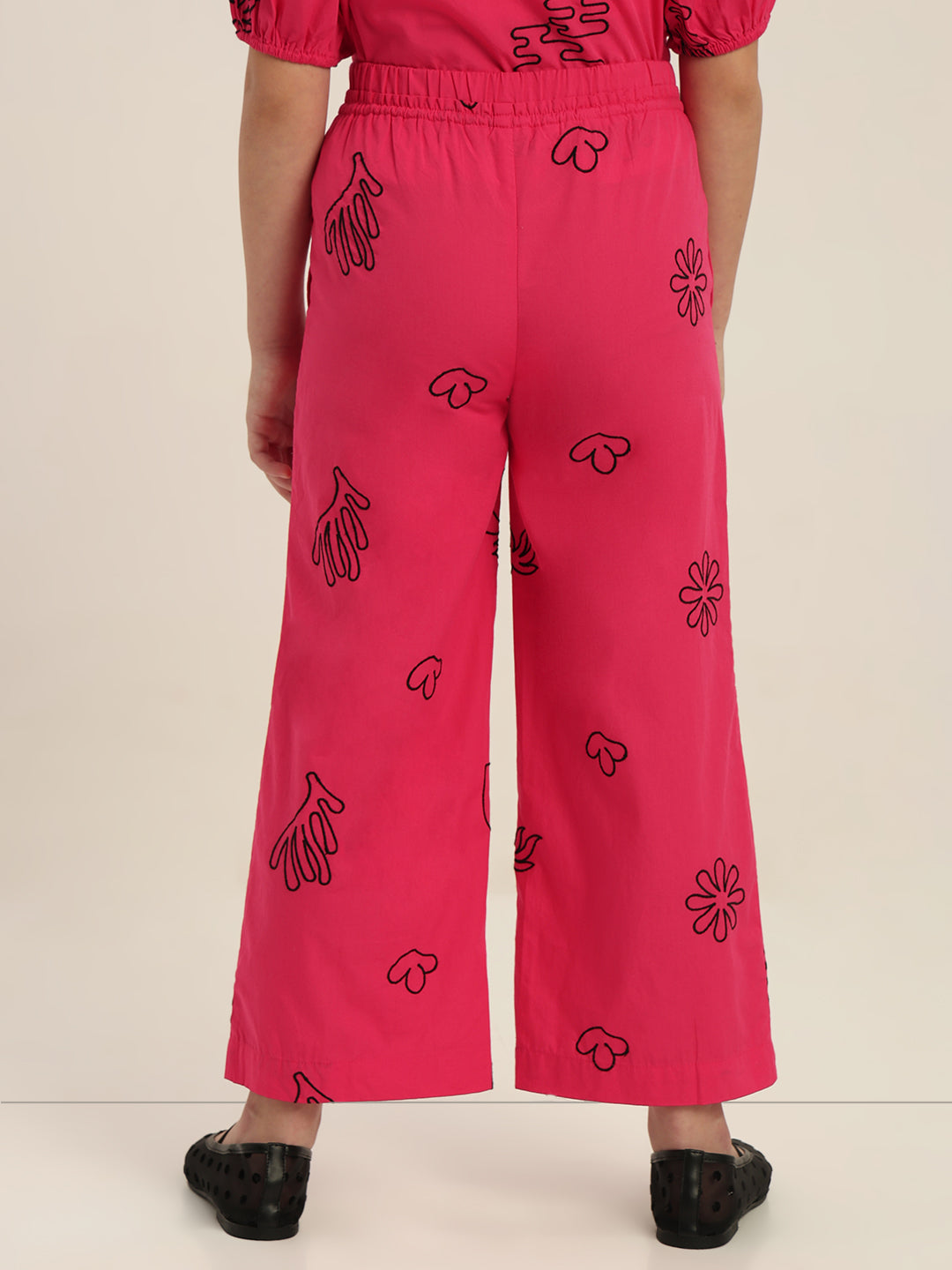 GIRLS Pink Printed Relaxed Fit Pants
