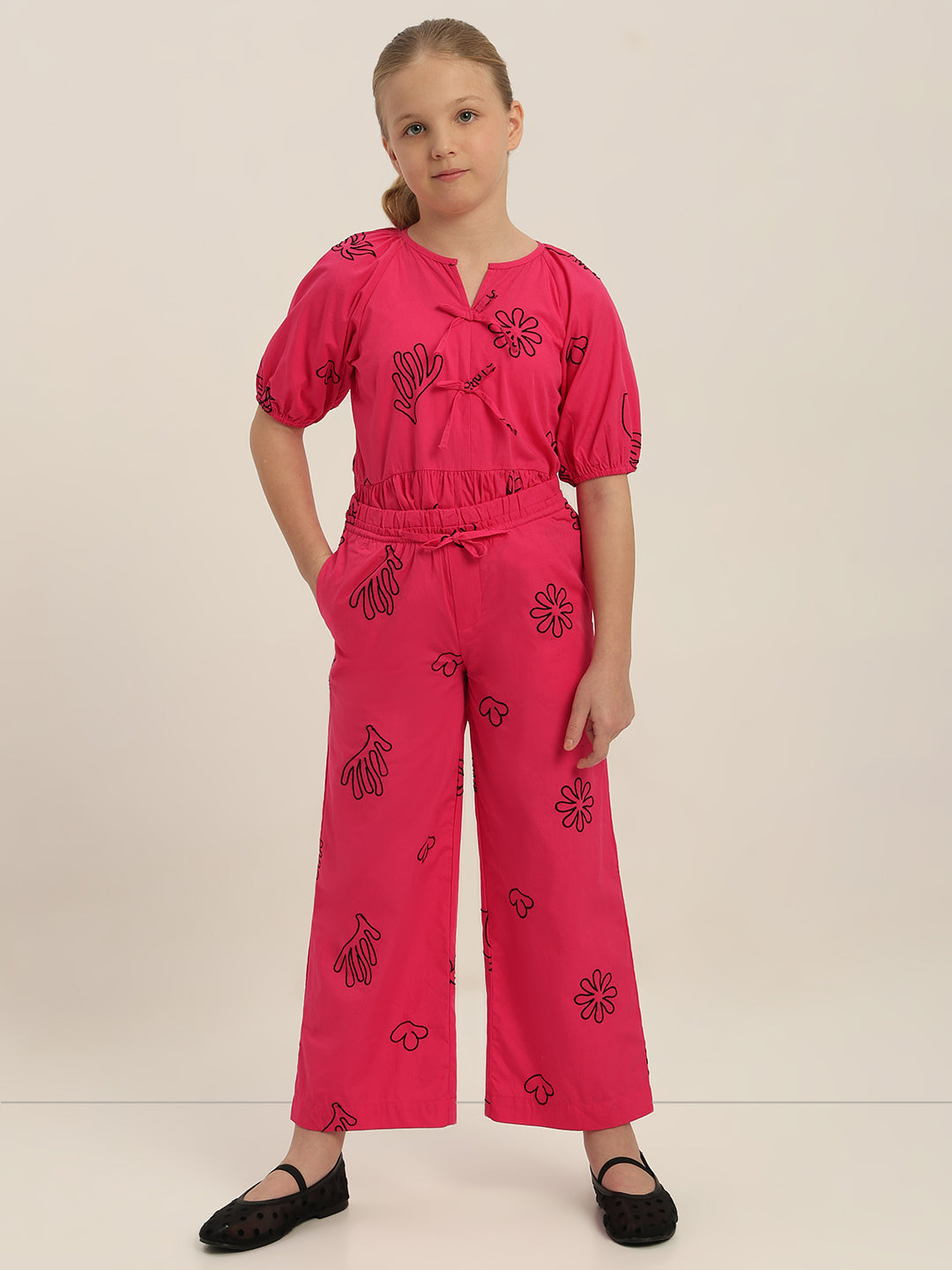 GIRLS Pink Printed Relaxed Fit Pants