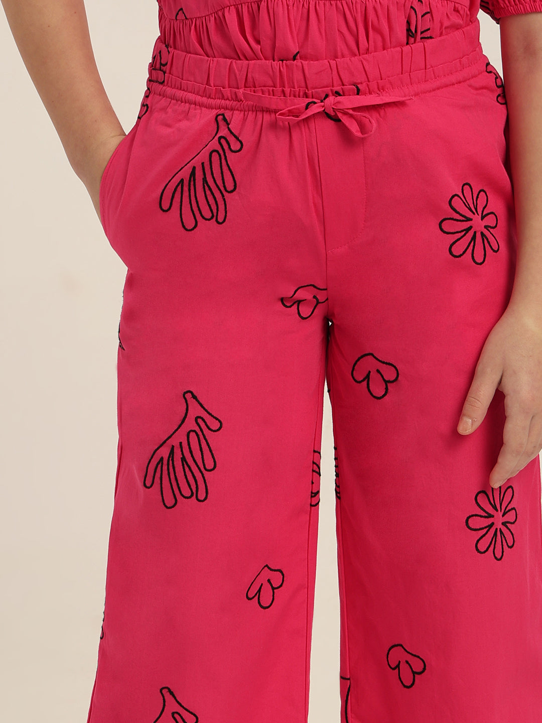 GIRLS Pink Printed Relaxed Fit Pants