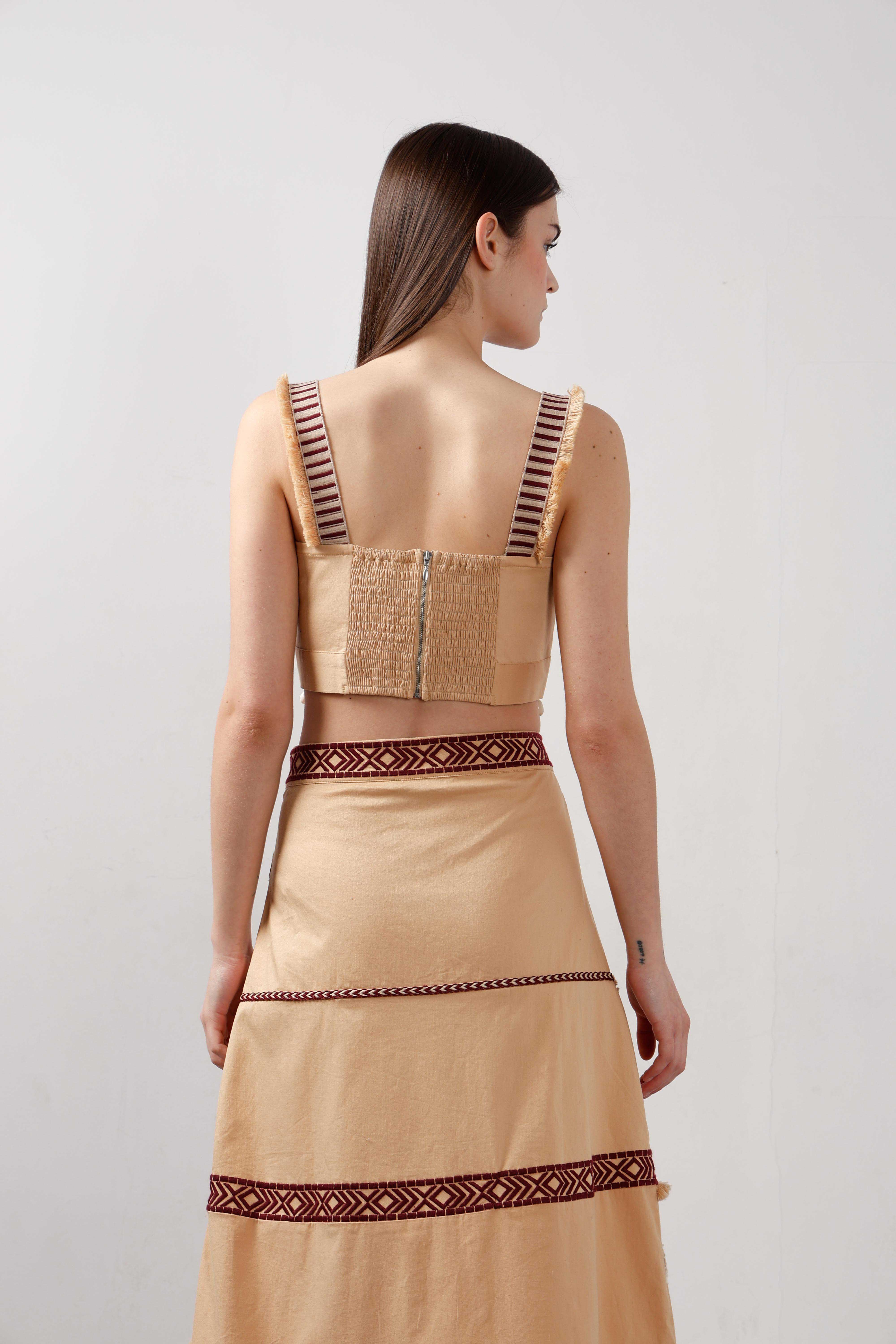 Vero Moda Beige Shell Tassels Cotton Crop Top