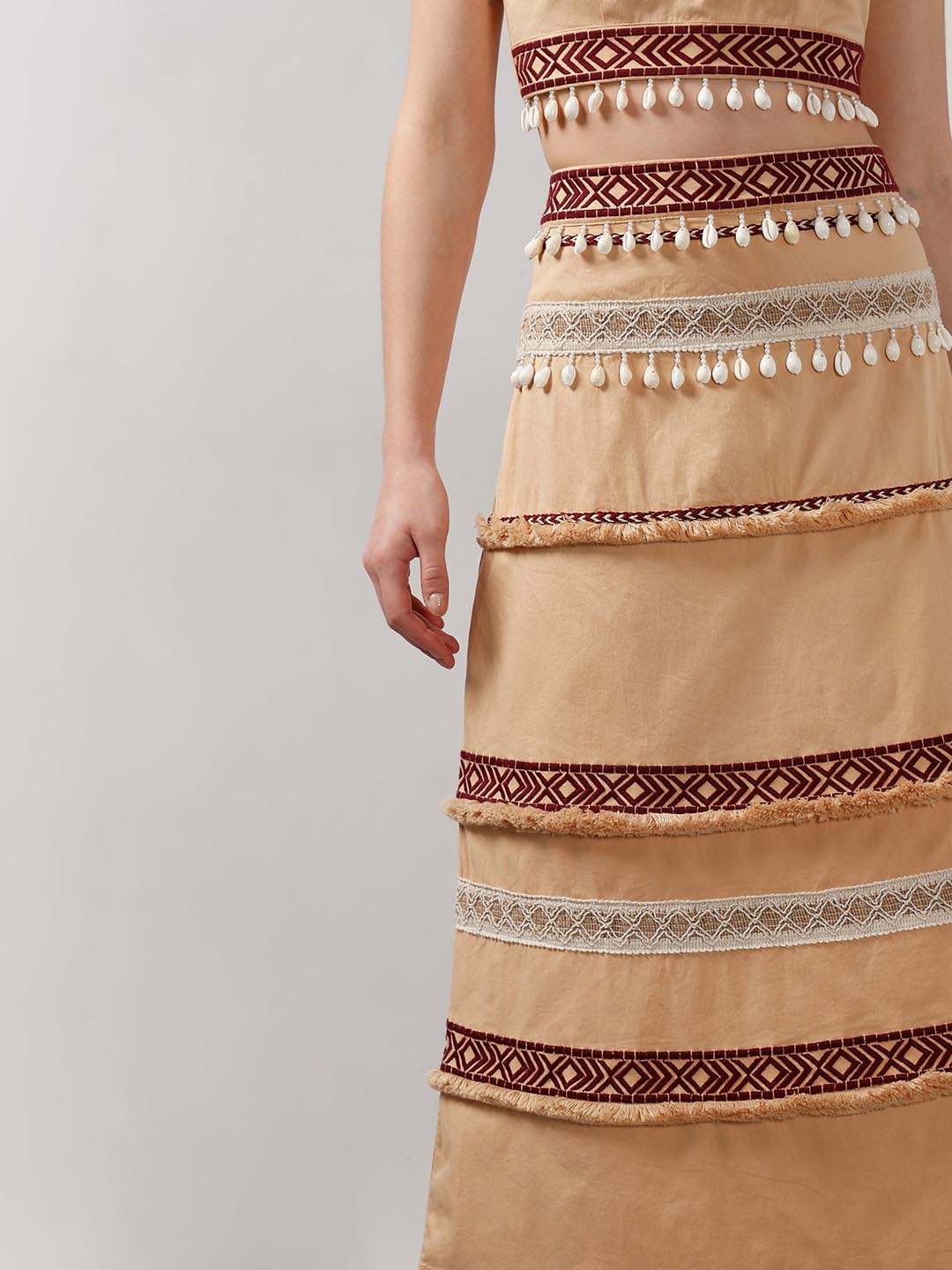 Vero Moda Beige Shell Tassels Midi Skirt
