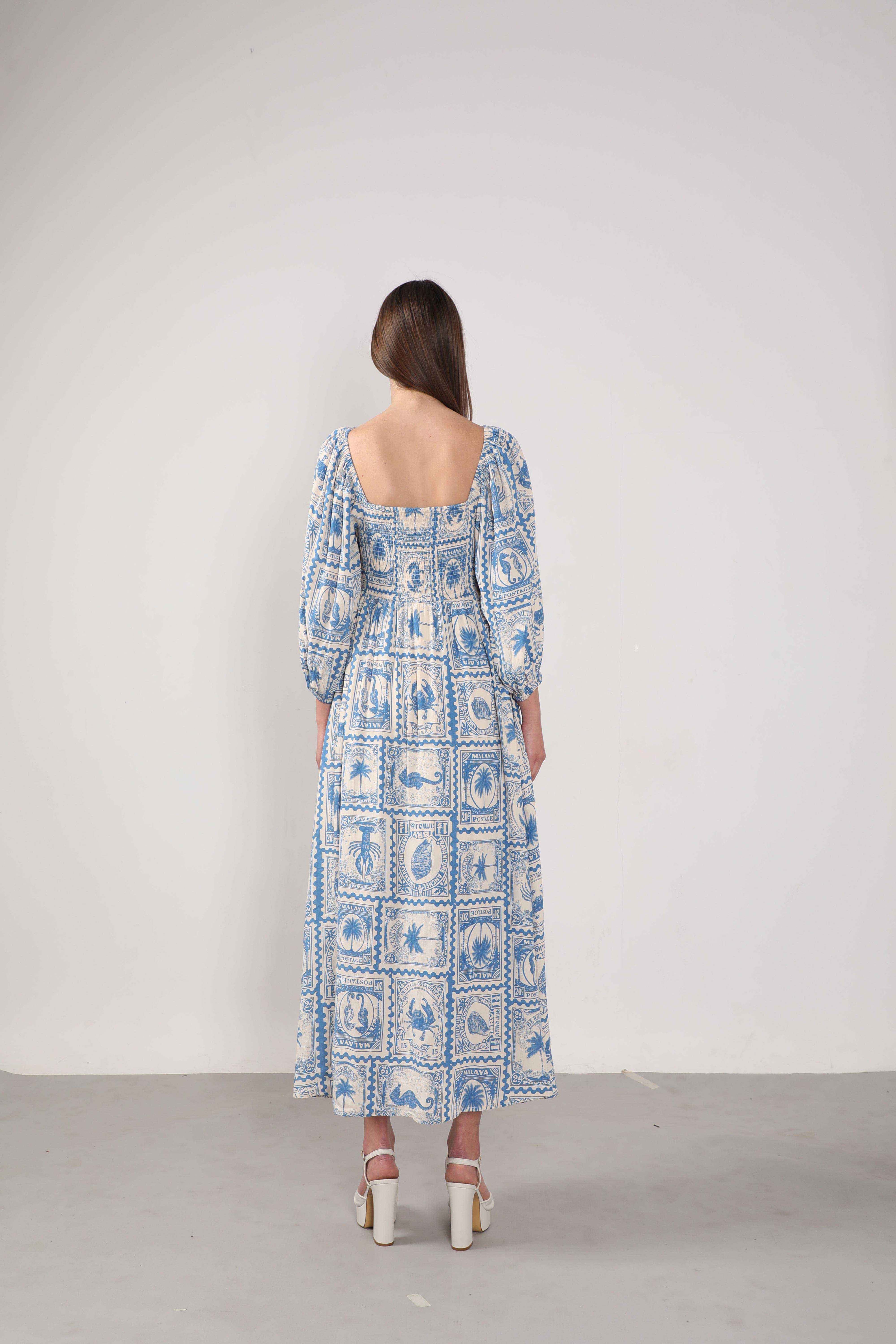 Vero Moda White & Blue Printed Viscose Dress