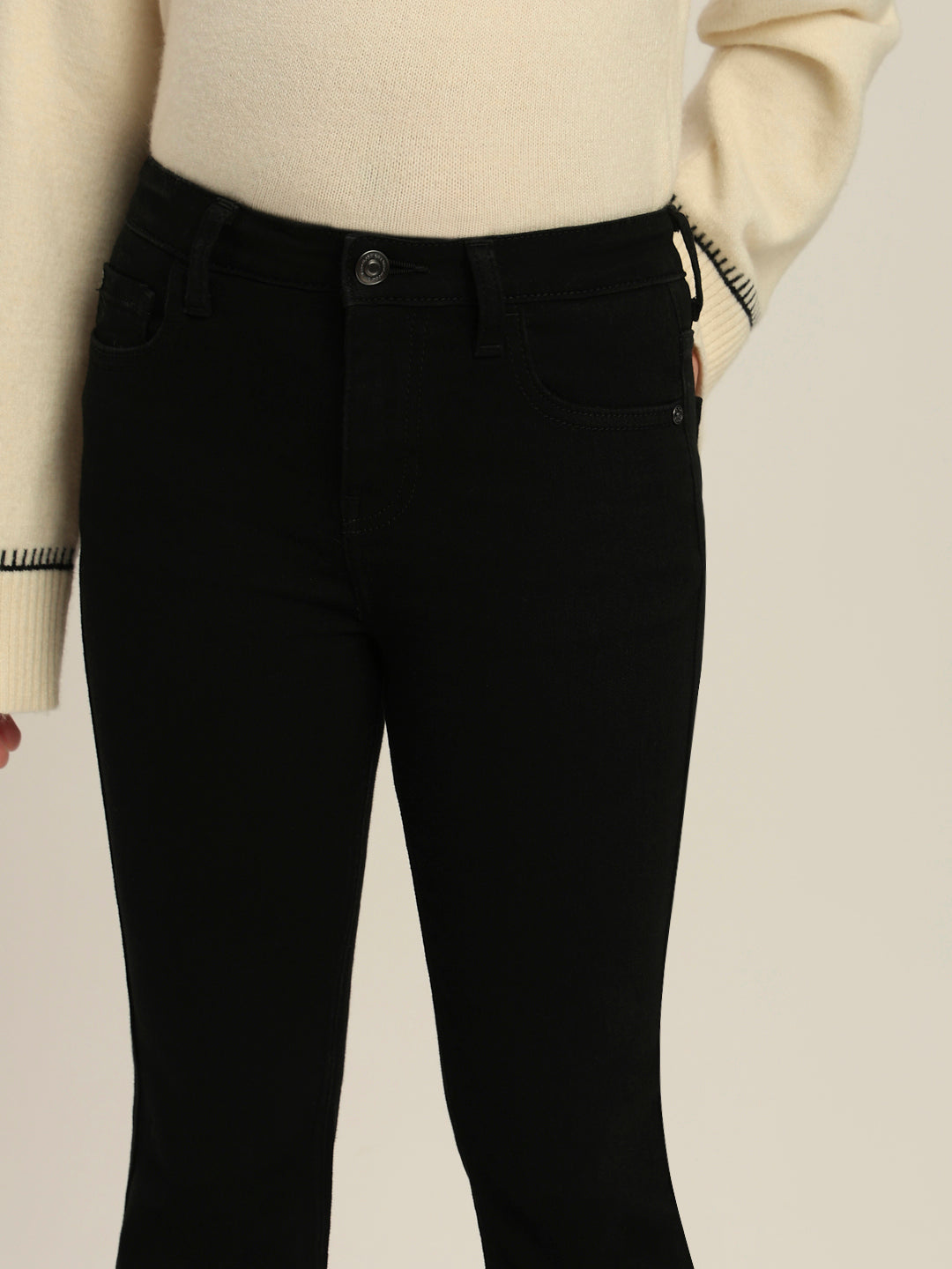 Girls Black Cotton Flared Jeans
