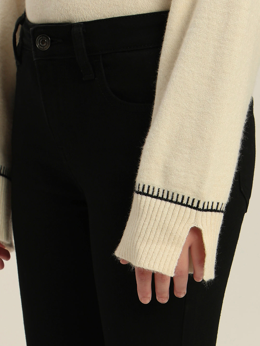 Girls Black Cotton Flared Jeans