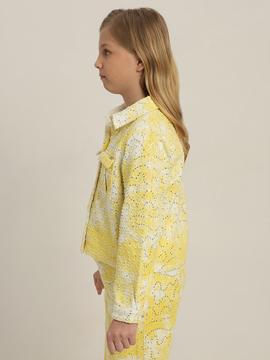 GIRLS Yellow Lace Embellished Shirt