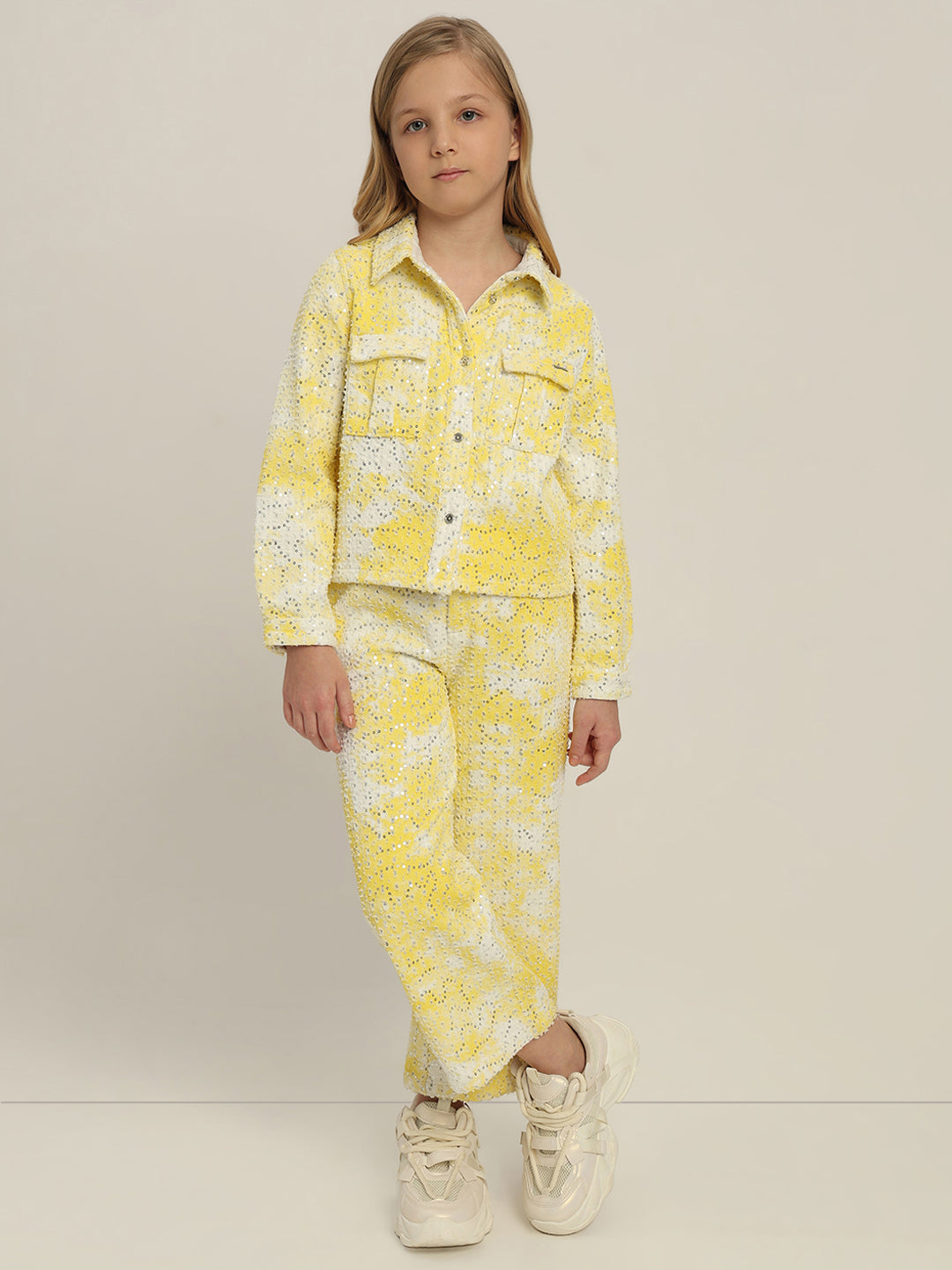 GIRLS Yellow Lace Embellished Shirt