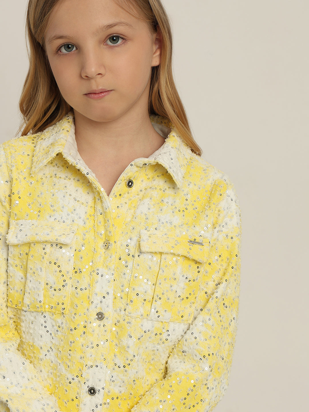 GIRLS Yellow Lace Embellished Shirt
