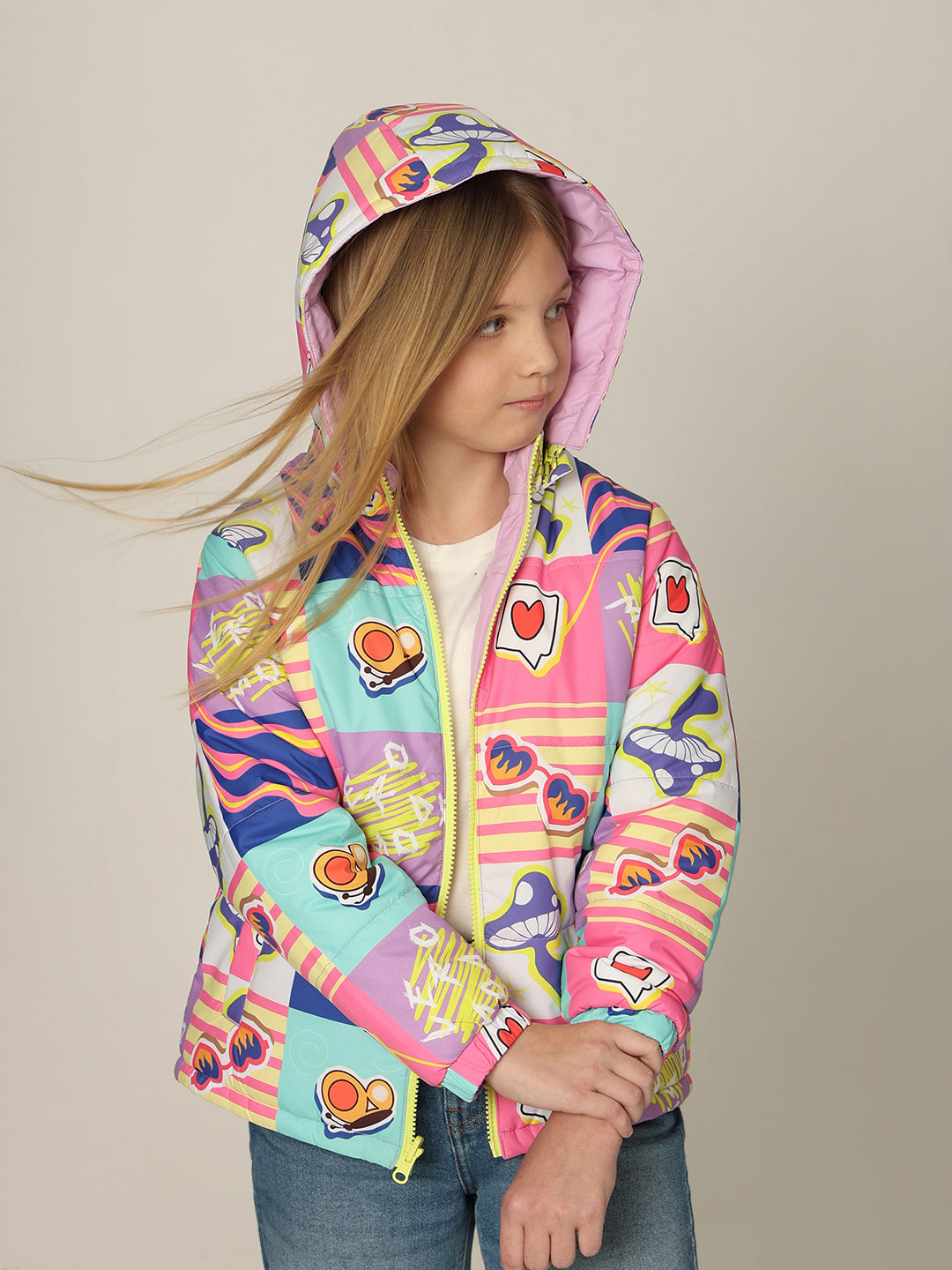 GIRL Printed Hooded Puffer Jacket