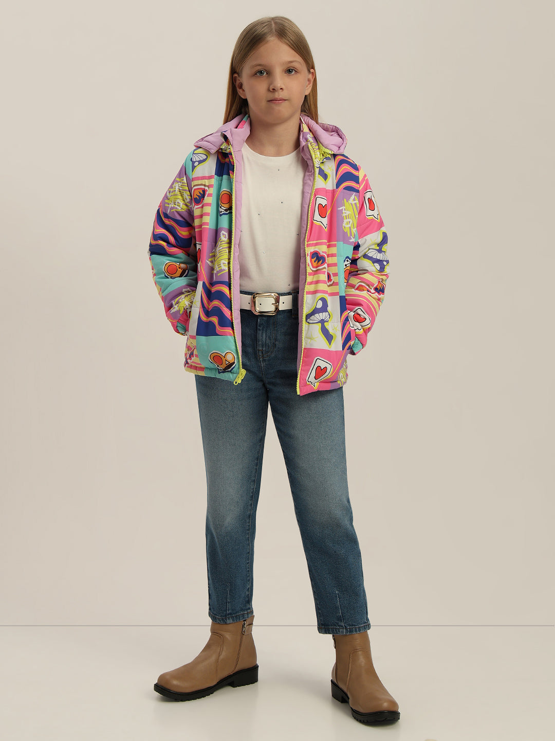 GIRL Printed Hooded Puffer Jacket