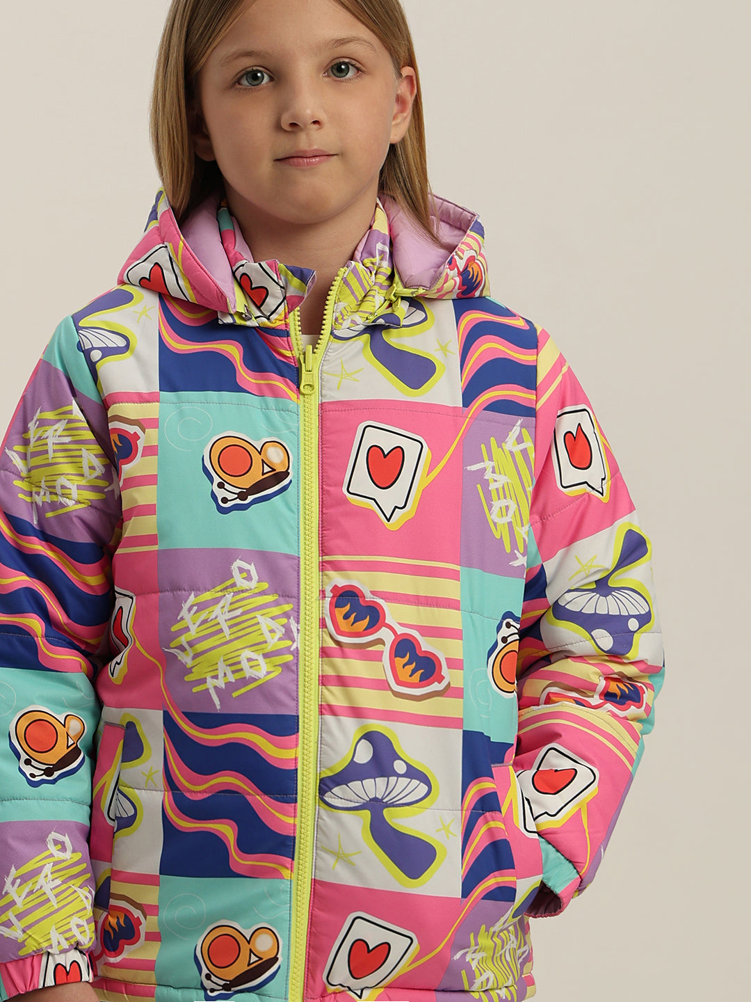 GIRL Printed Hooded Puffer Jacket