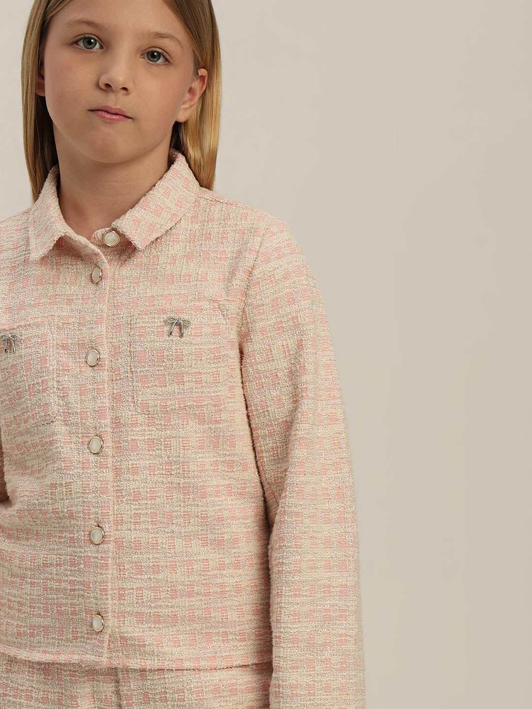 GIRLS Light Pink Tweed Jacket