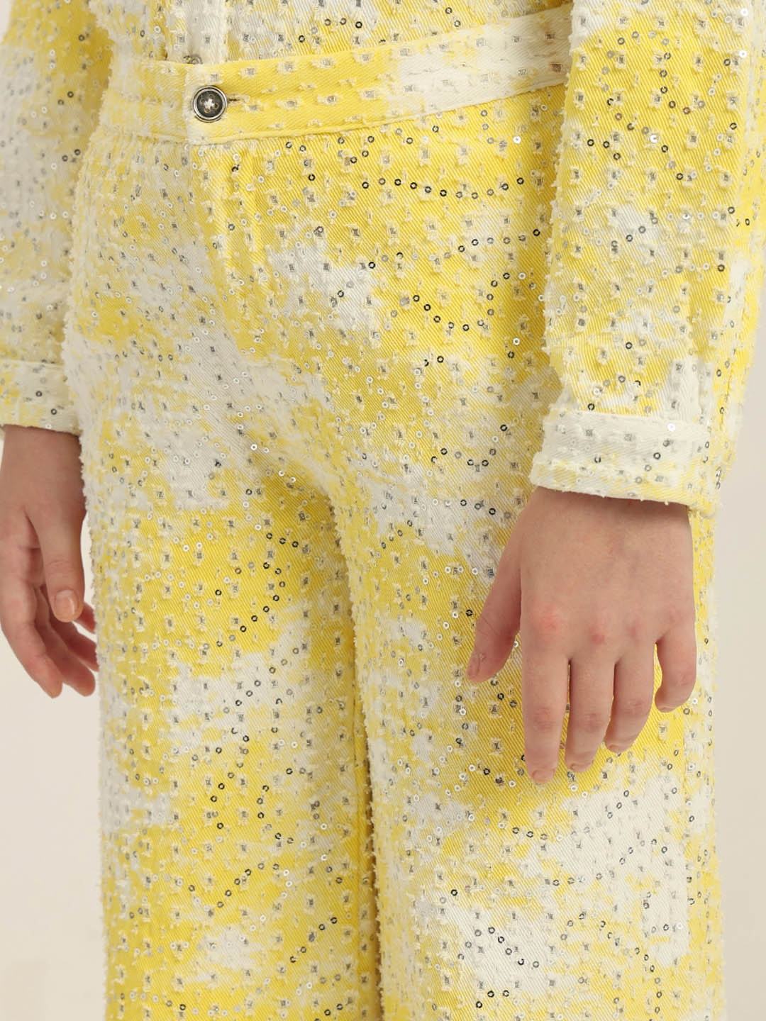 GIRLS Yellow Embellished Cotton Pants