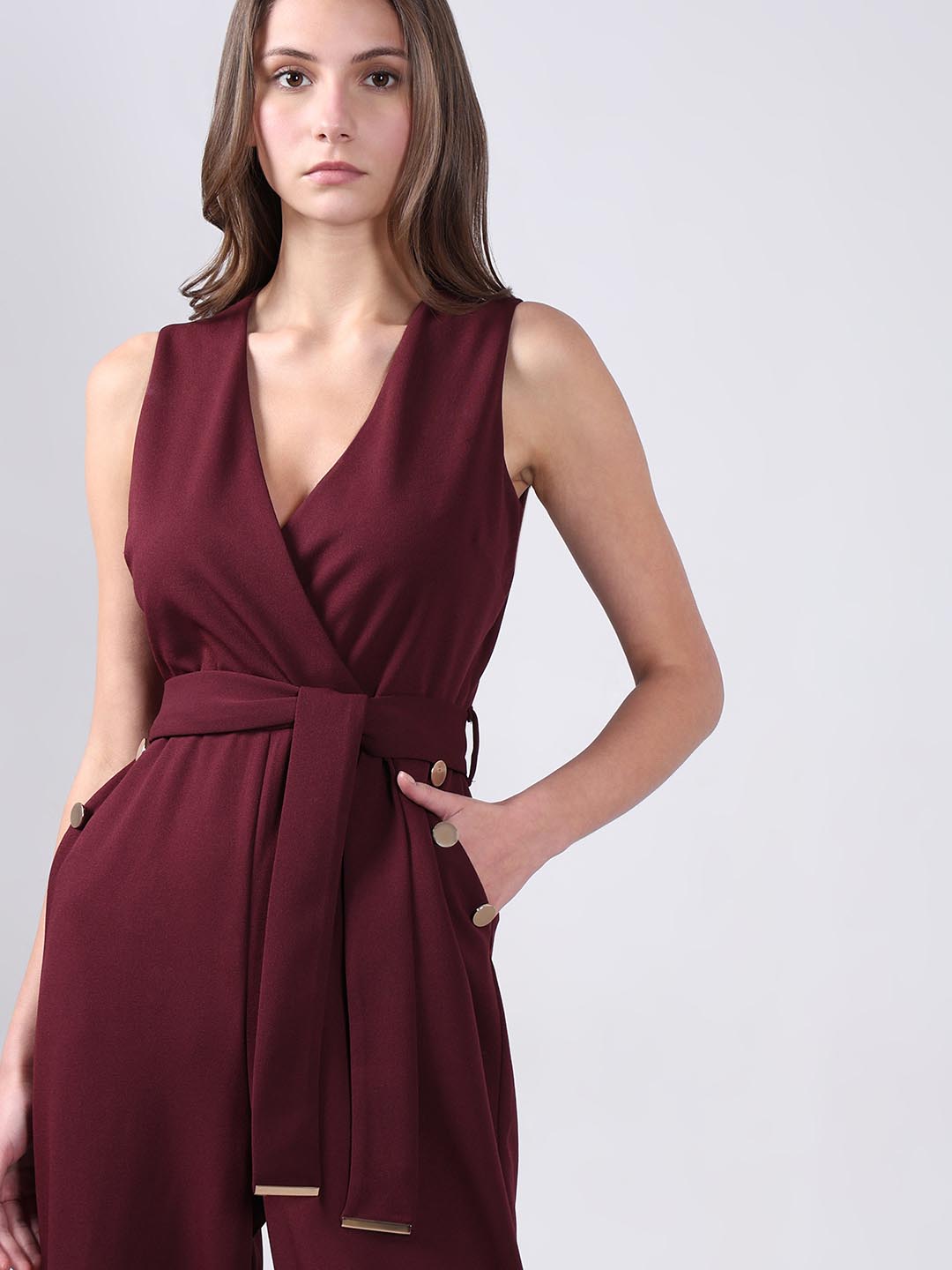 Vero Moda Maroon V Neck Jumpsuit