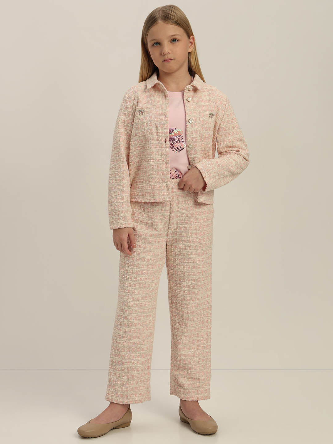 GIRLS Light Pink Tweed Pants