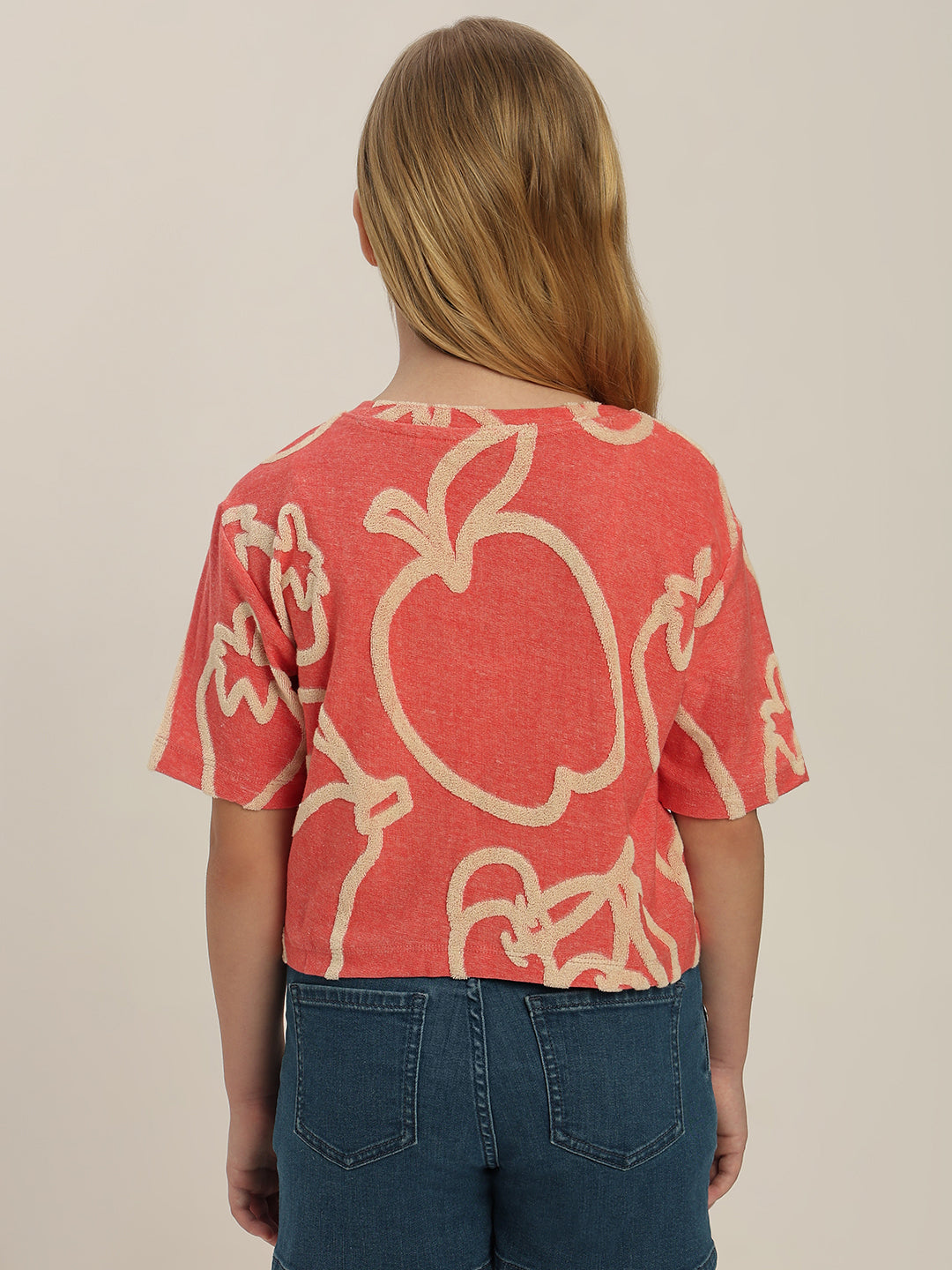 GIRLS Red Printed Cropped T-shirt