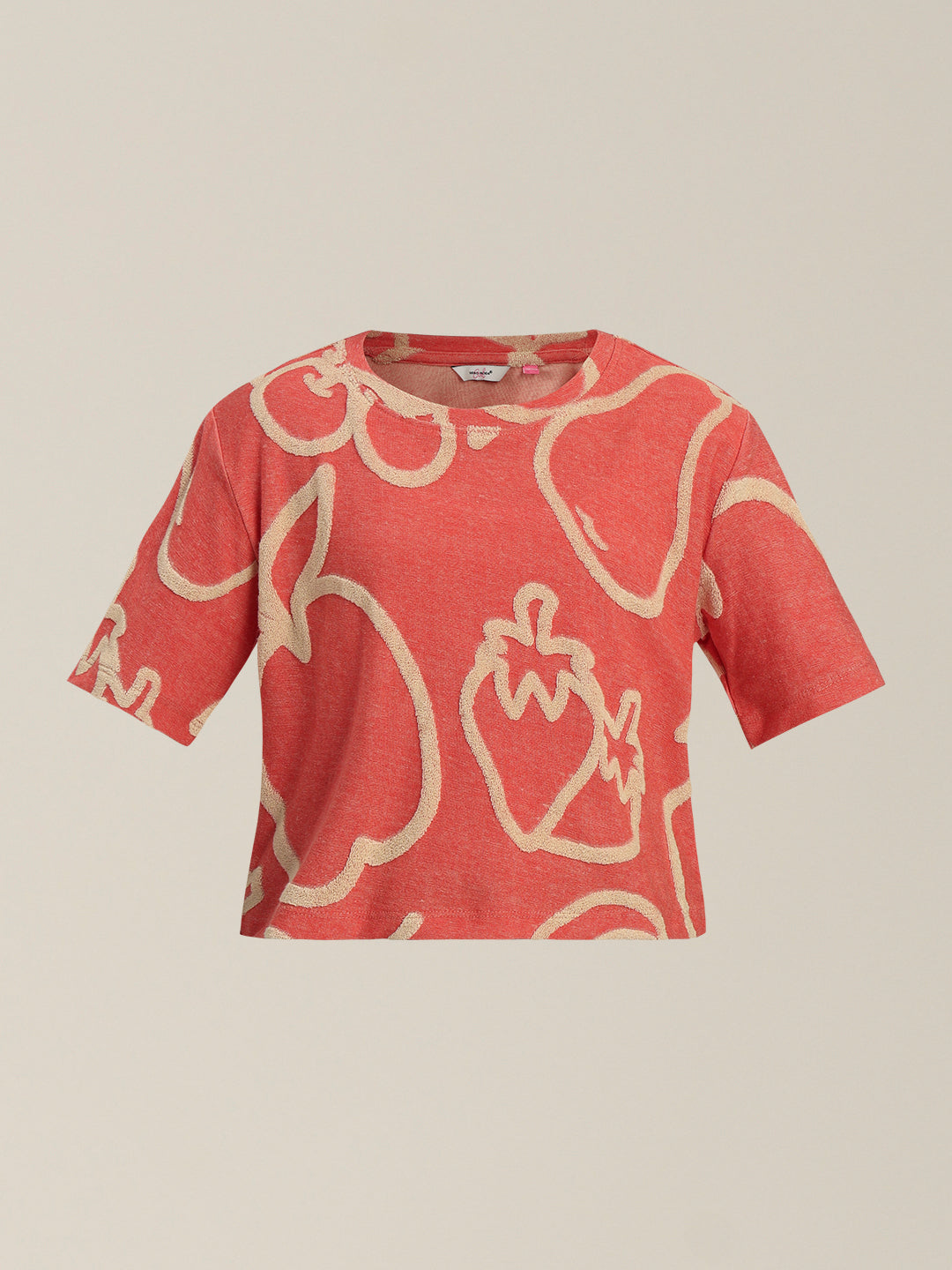 GIRLS Red Printed Cropped T-shirt