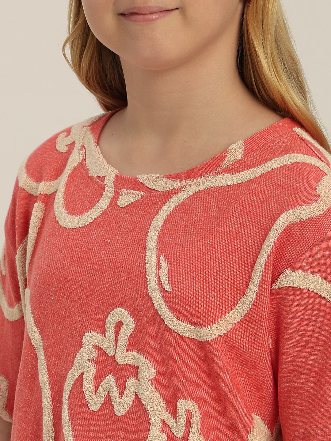 GIRLS Red Printed Cropped T-shirt