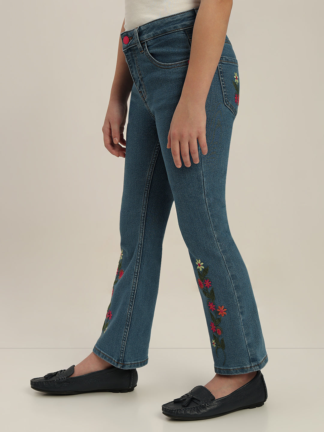 GIRLS Floral Embroidered Bootcut Jeans
