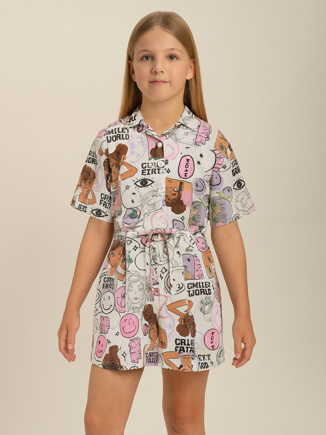 Girls Multi-Colour Graphic Print Dress