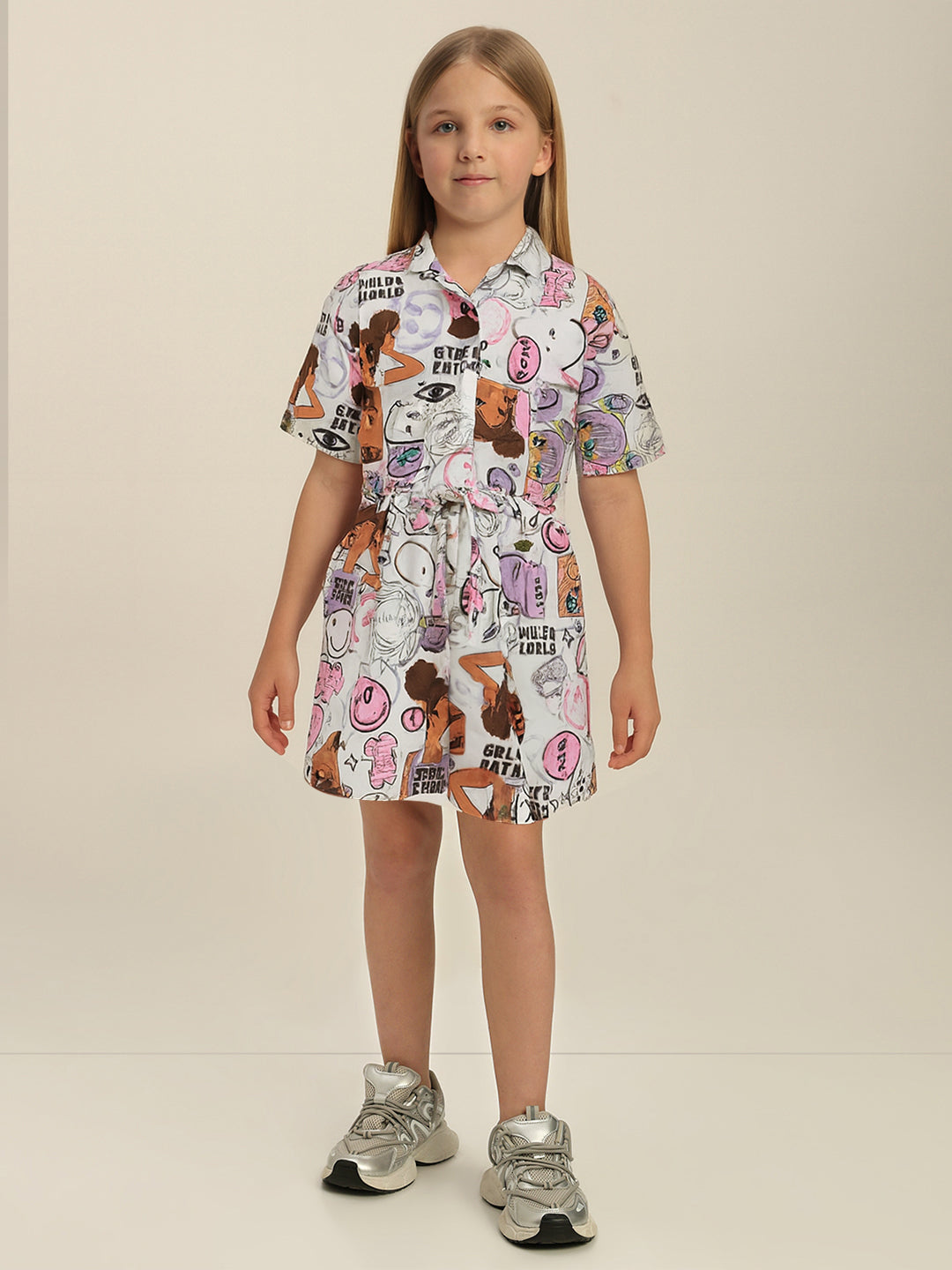Girls Multi-Colour Graphic Print Dress