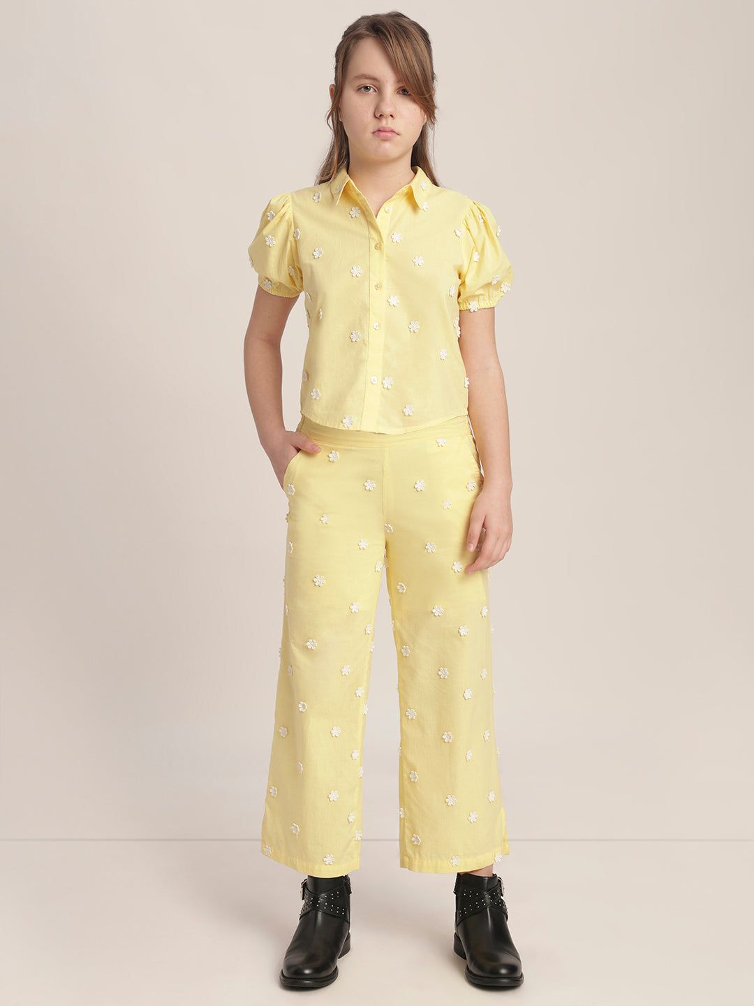 Girls Floral Embroidered Pants