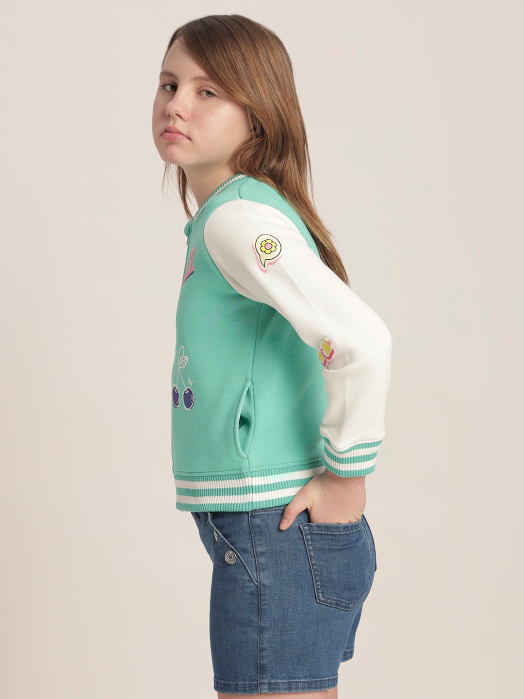 Girls Green Varsity Bomber Jacket