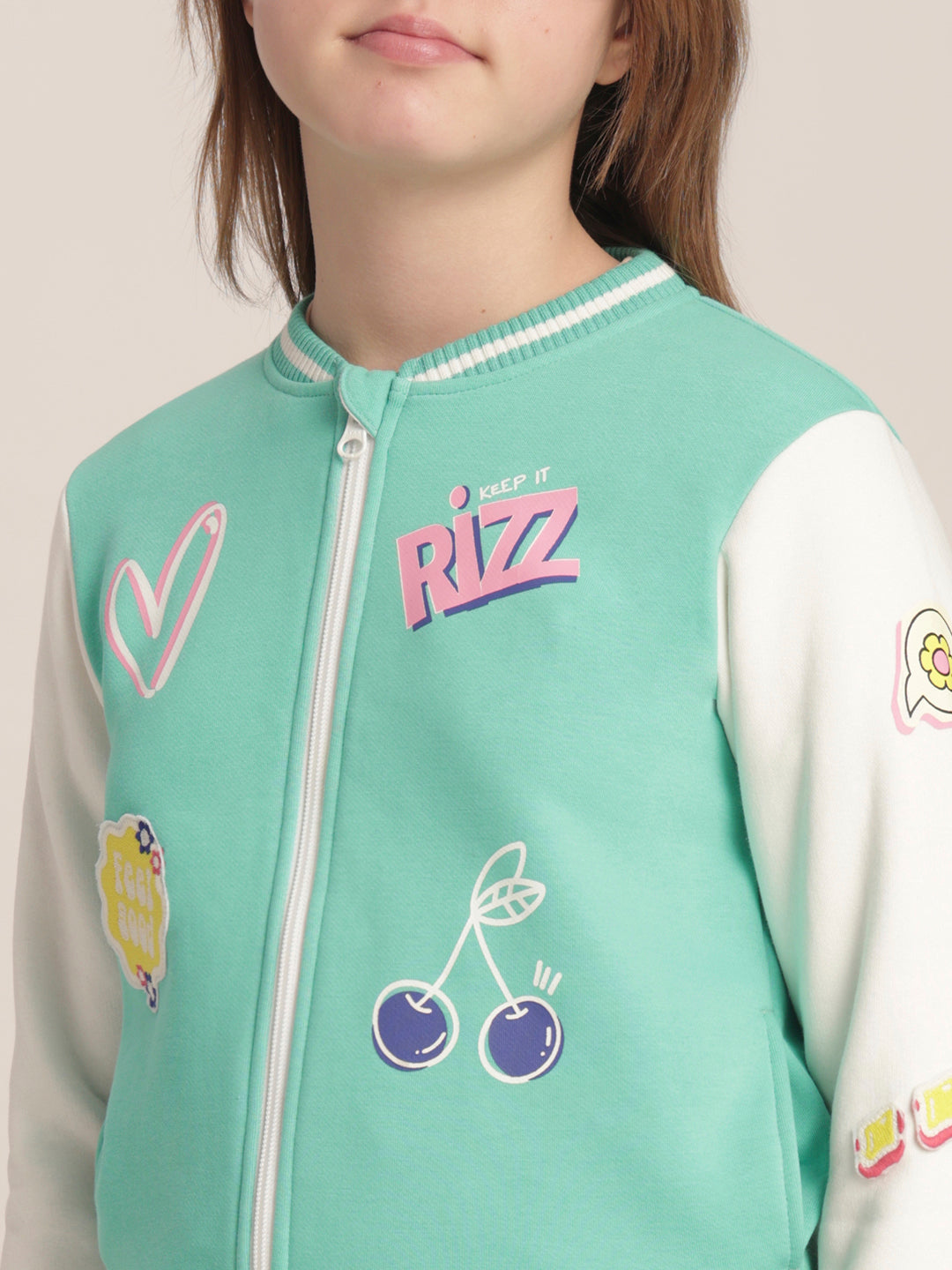 Girls Green Varsity Bomber Jacket