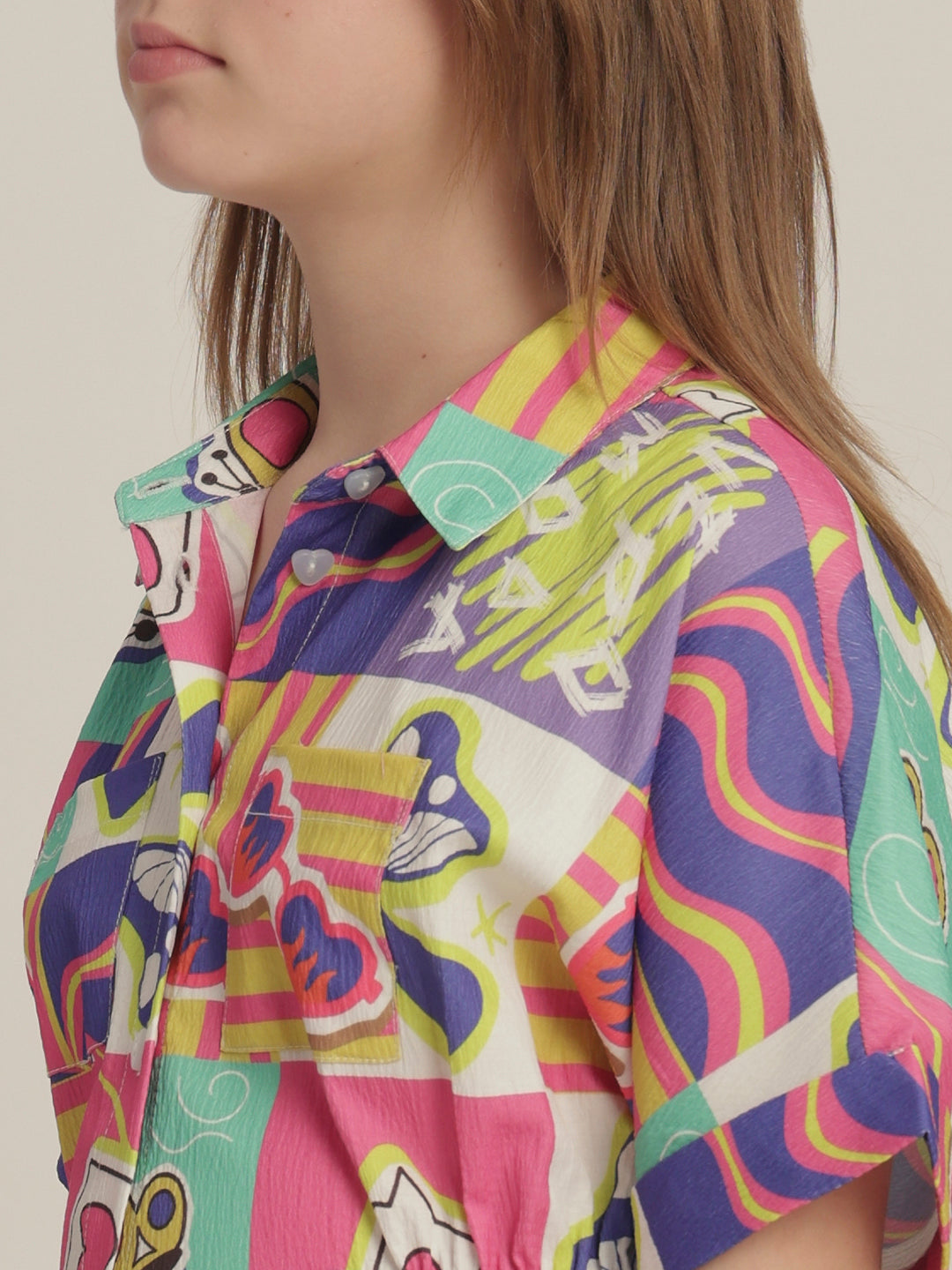 Girls Comic Block Print Shirt Dress