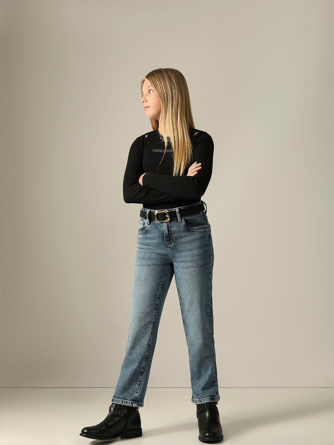 Girls Embellished Mom Fit Jeans